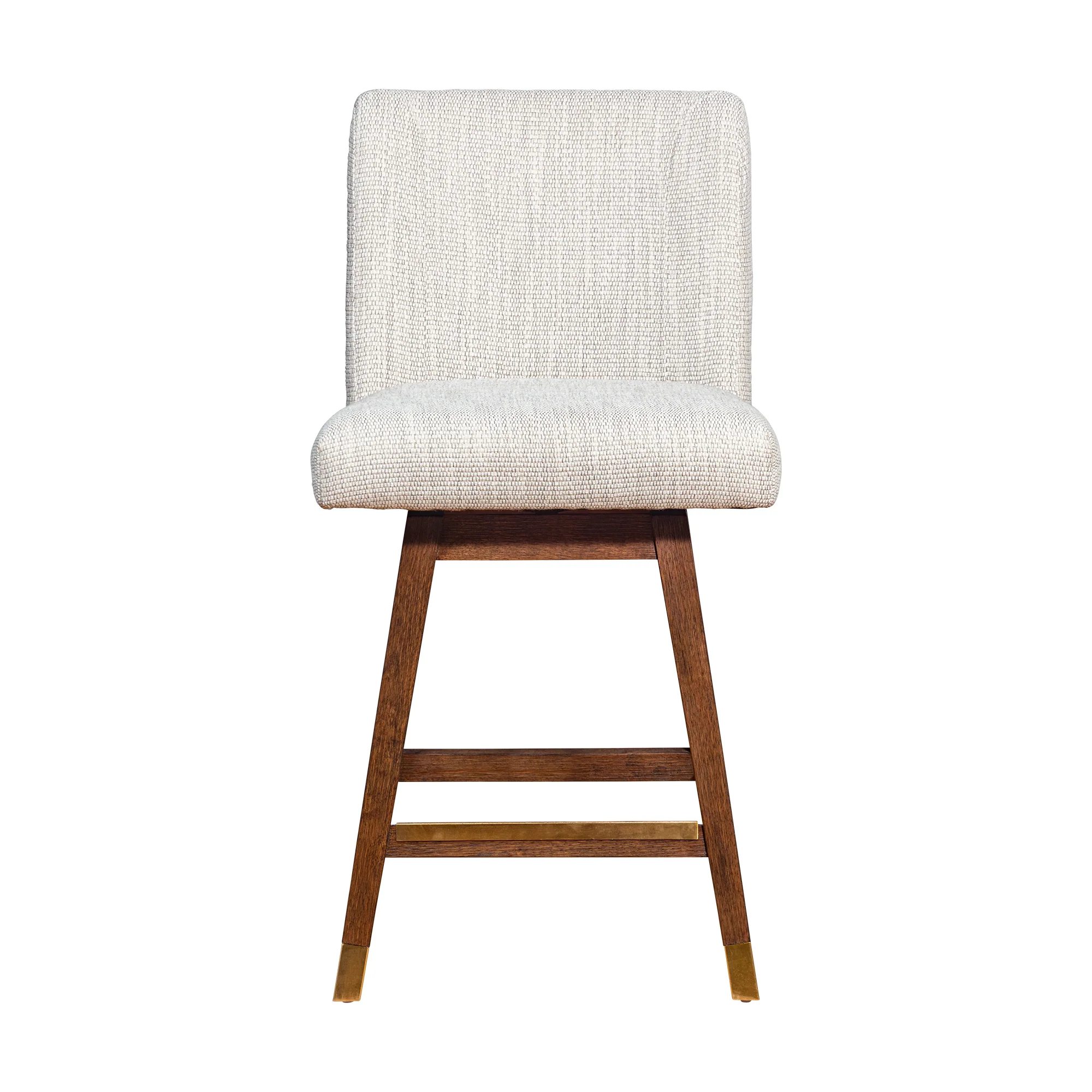 Basila Swivel Counter Stool in Brown Oak Wood Finish with Beige Fabric By Armen Living - Image 4
