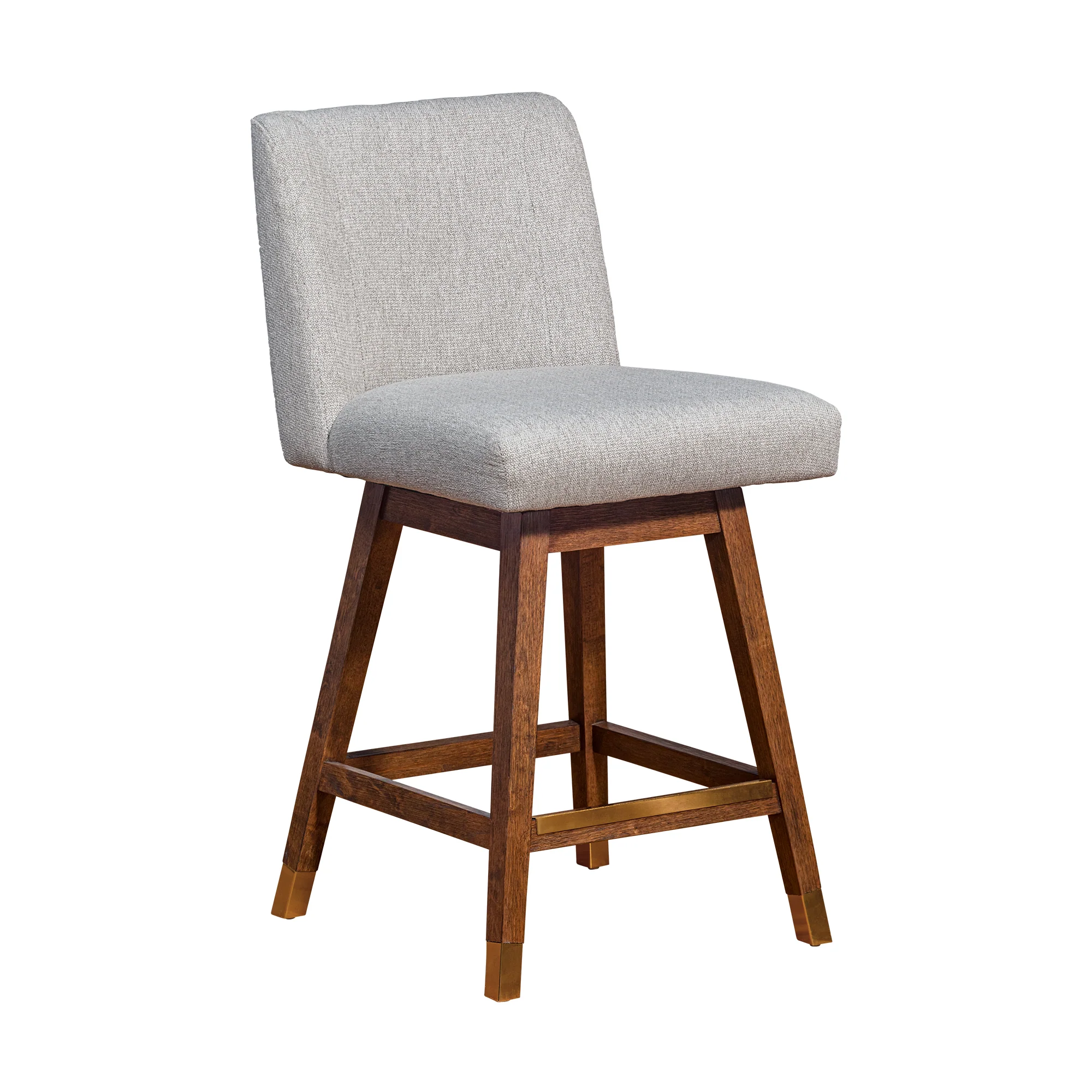 Basila Swivel Counter Stool in Brown Oak Wood Finish with Taupe Fabric By Armen Living - Image 2