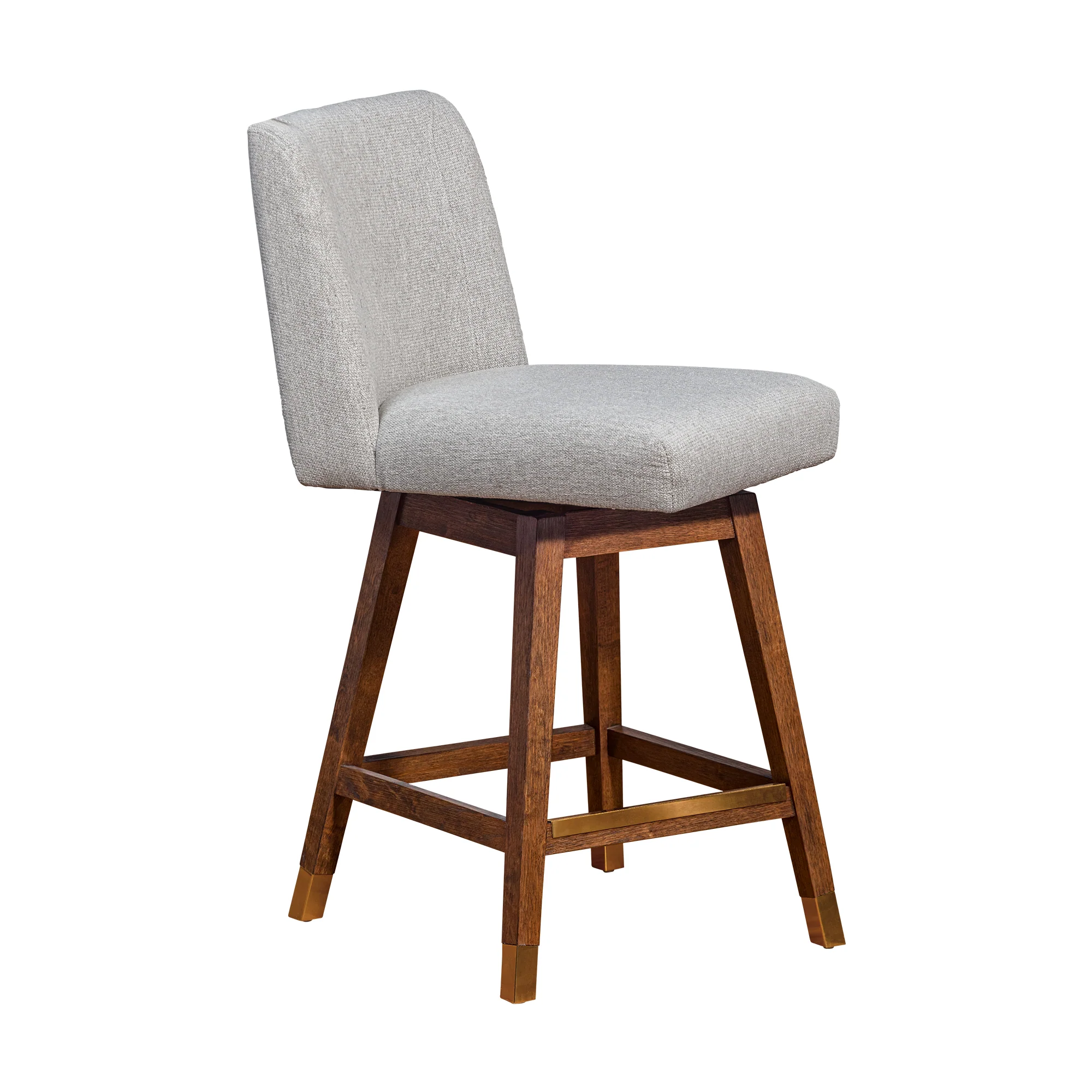 Basila Swivel Counter Stool in Brown Oak Wood Finish with Taupe Fabric By Armen Living - Image 3