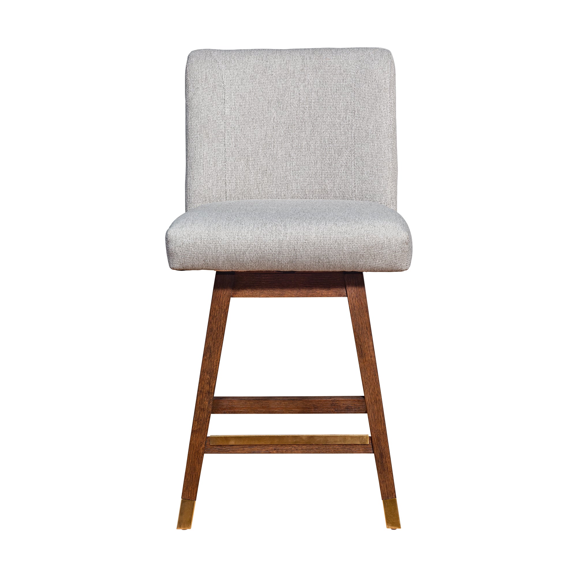 Basila Swivel Counter Stool in Brown Oak Wood Finish with Taupe Fabric By Armen Living - Image 4