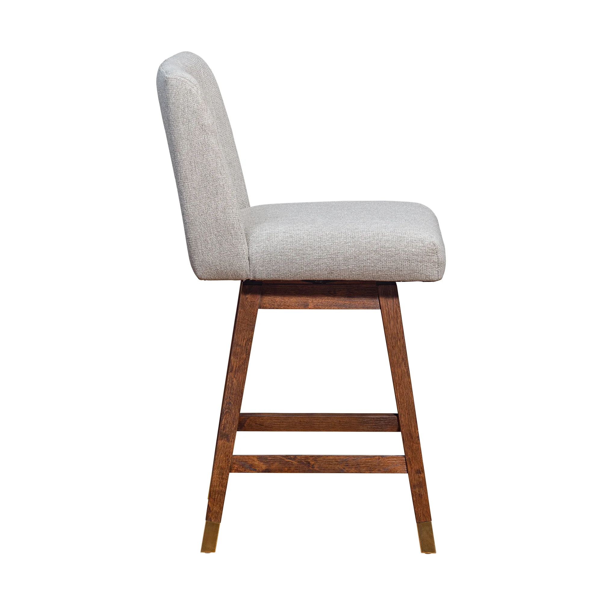 Basila Swivel Counter Stool in Brown Oak Wood Finish with Taupe Fabric By Armen Living - Image 5