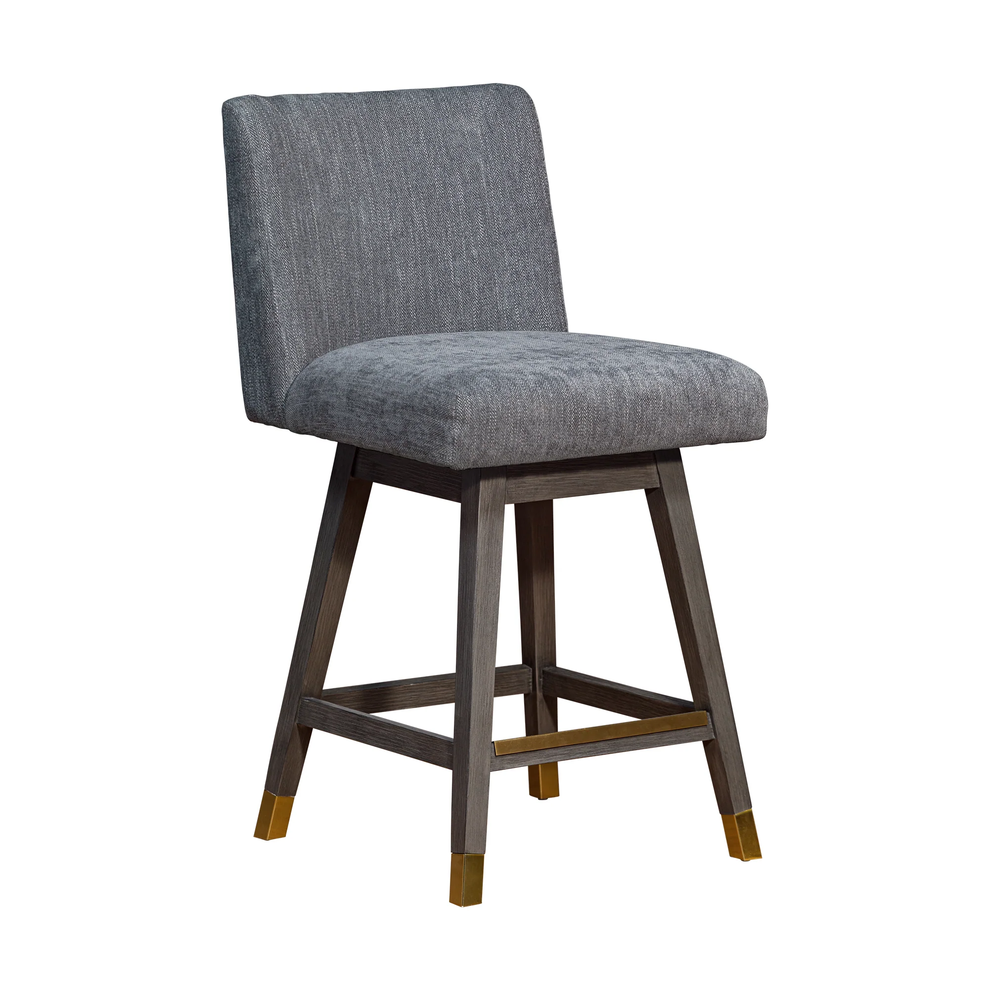 Basila Swivel Counter Stool in Grey Oak Wood Finish with Grey Fabric By Armen Living - Image 2