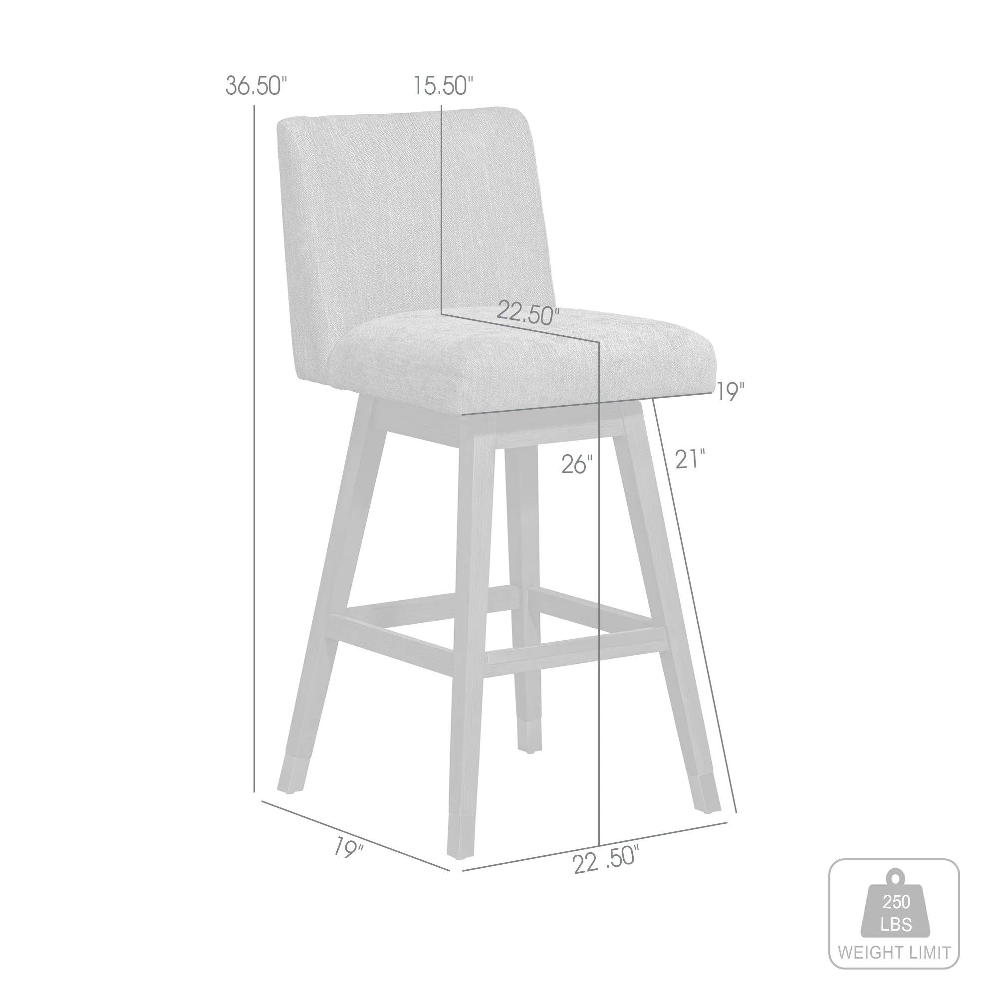 Basila Swivel Counter Stool in Grey Oak Wood Finish with Grey Fabric By Armen Living - Image 9