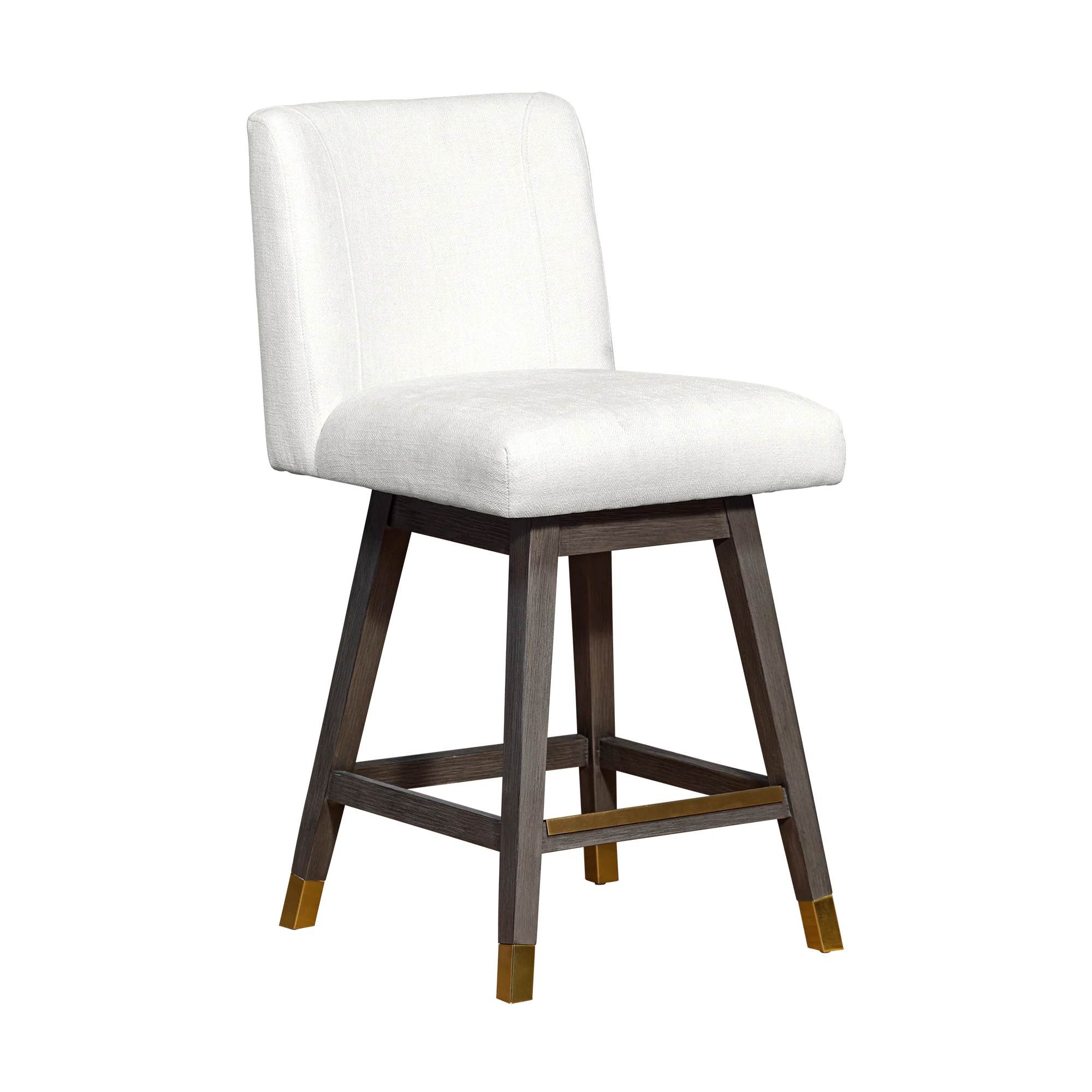 Basila Swivel Counter Stool in Grey Oak Wood Finish with Pearl Fabric By Armen Living - Image 2