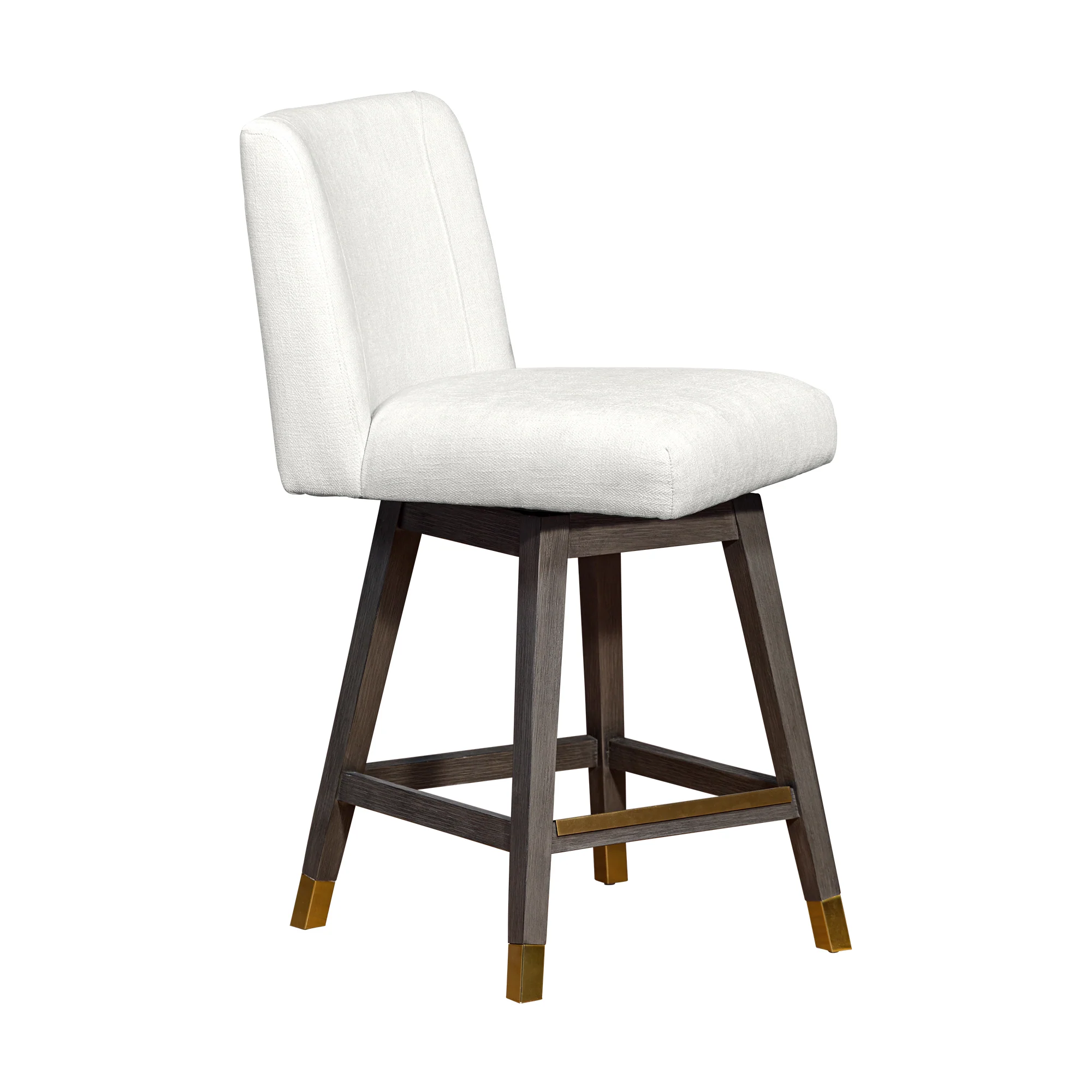 Basila Swivel Counter Stool in Grey Oak Wood Finish with Pearl Fabric By Armen Living - Image 3