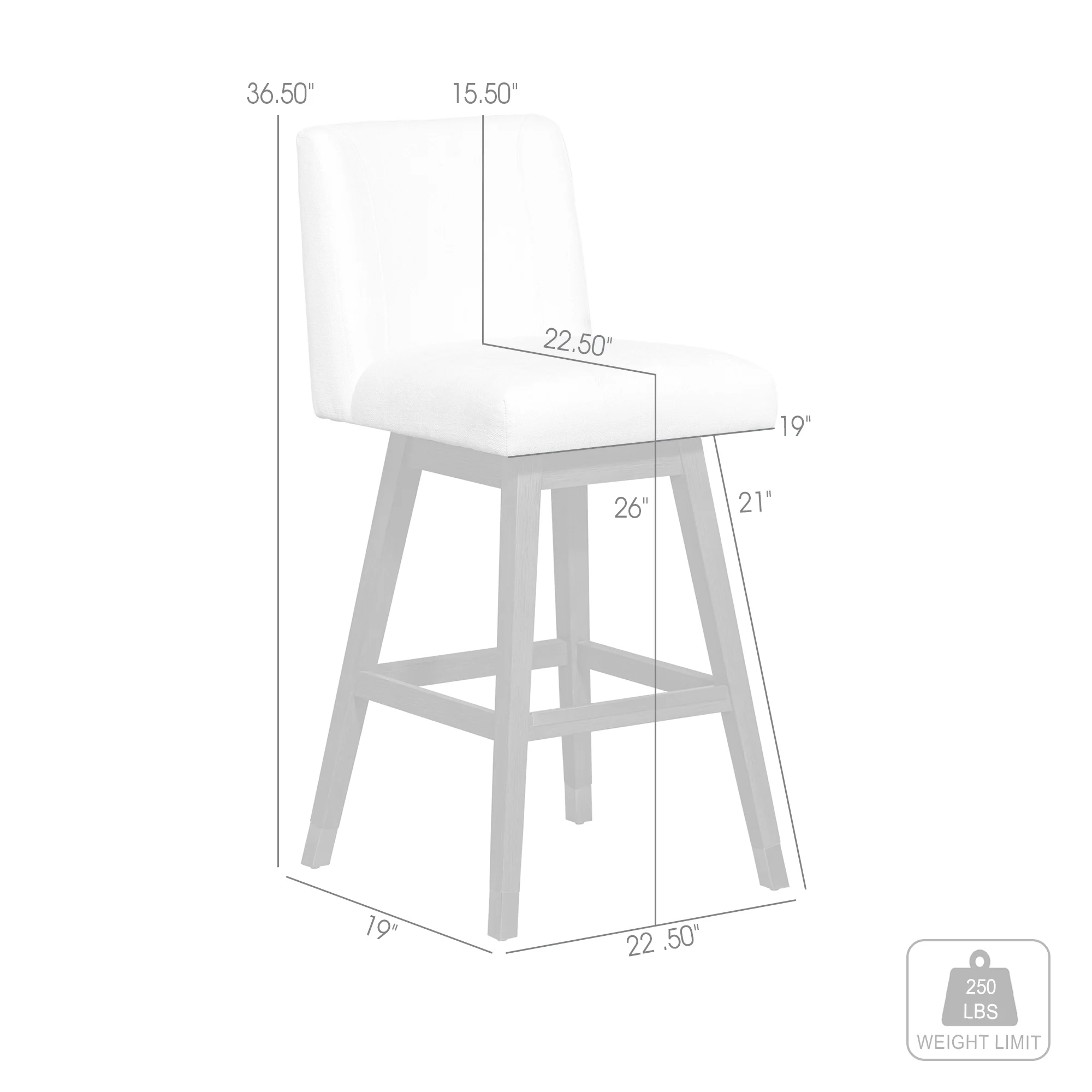 Basila Swivel Counter Stool in Grey Oak Wood Finish with Pearl Fabric By Armen Living - Image 9