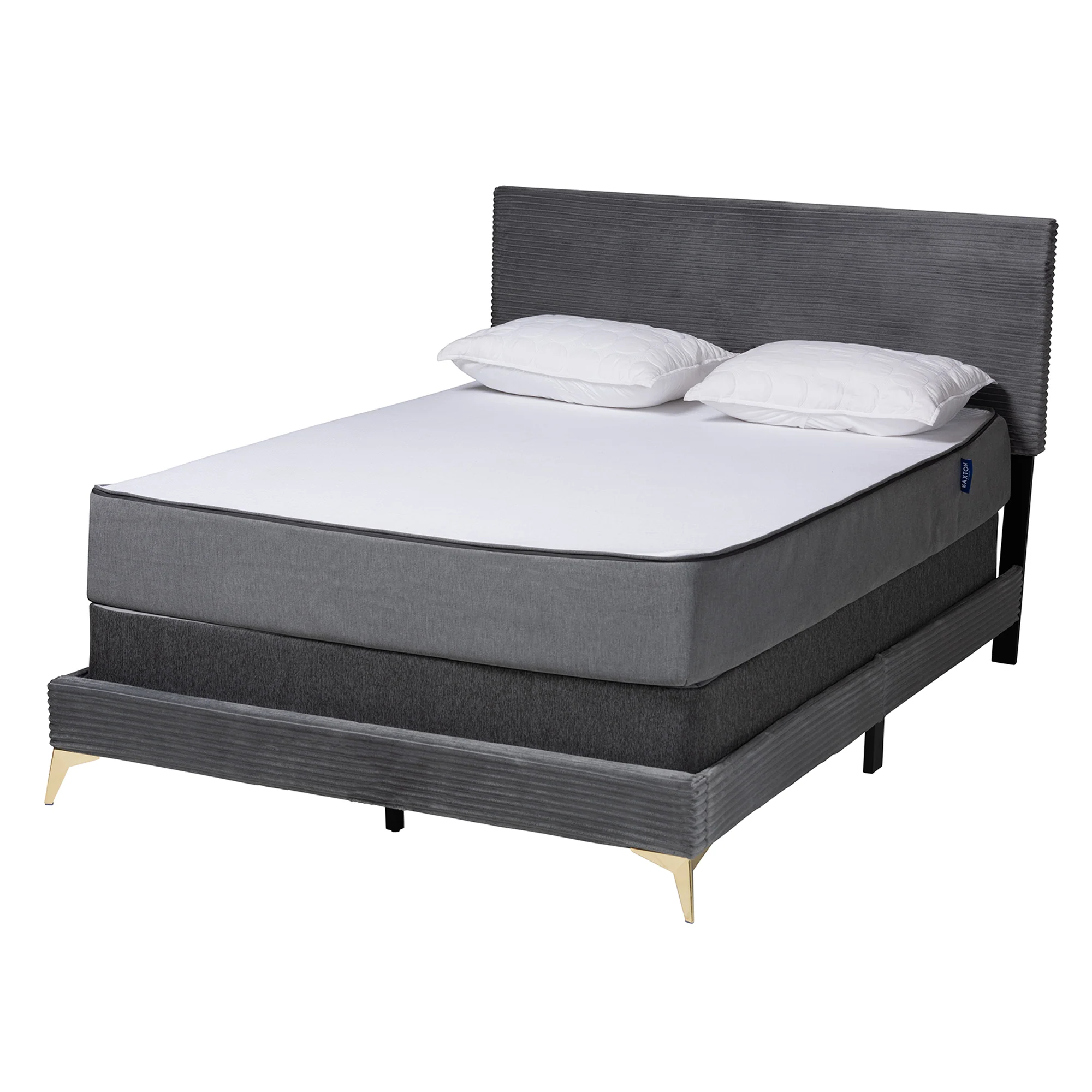 Baxton Studio Abberton Modern and Contemporary Black Velvet and Gold Metal Queen Size Panel Bed - Image 11