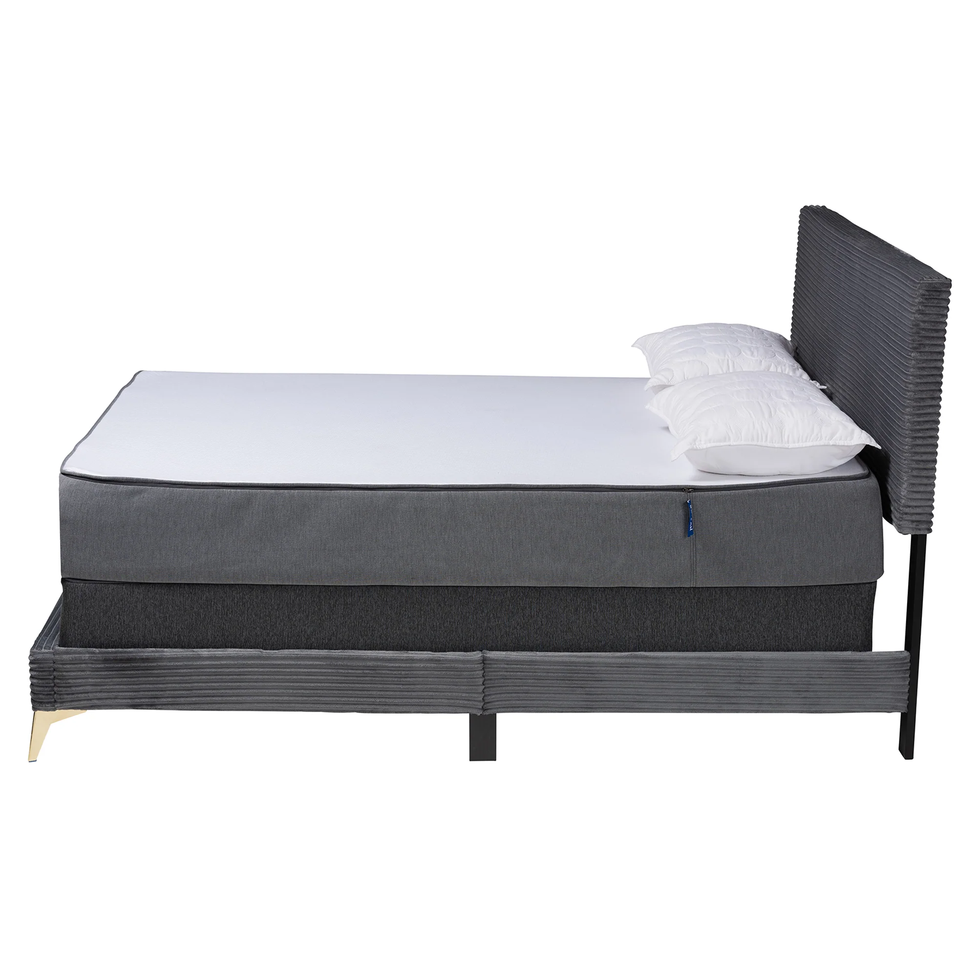 Baxton Studio Abberton Modern and Contemporary Black Velvet and Gold Metal Queen Size Panel Bed - Image 12
