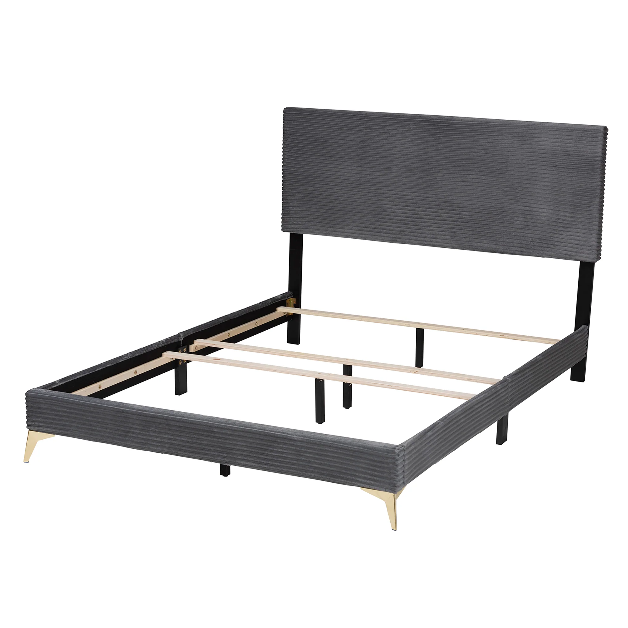 Baxton Studio Abberton Modern and Contemporary Black Velvet and Gold Metal Queen Size Panel Bed - Image 13