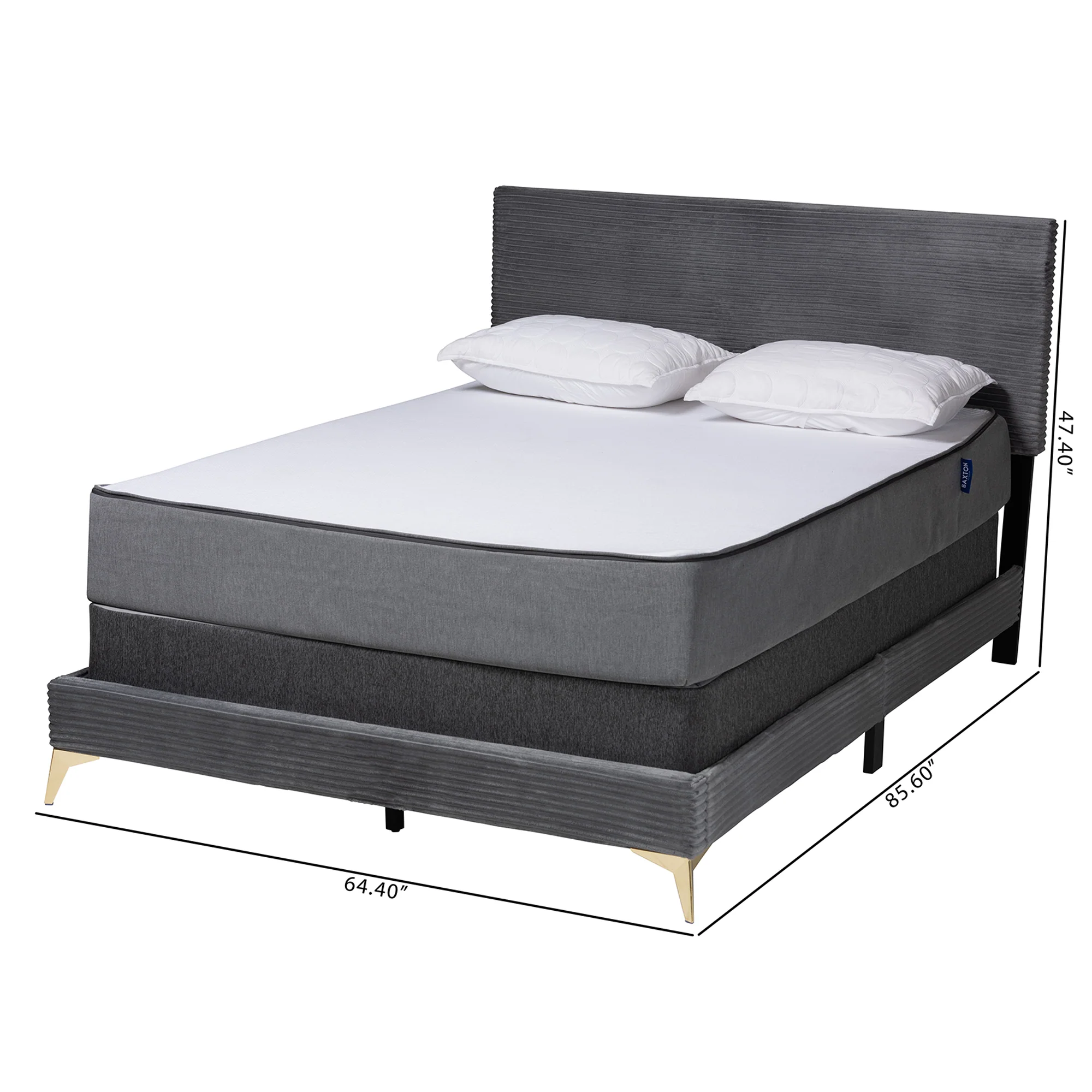 Baxton Studio Abberton Modern and Contemporary Black Velvet and Gold Metal Queen Size Panel Bed - Image 17