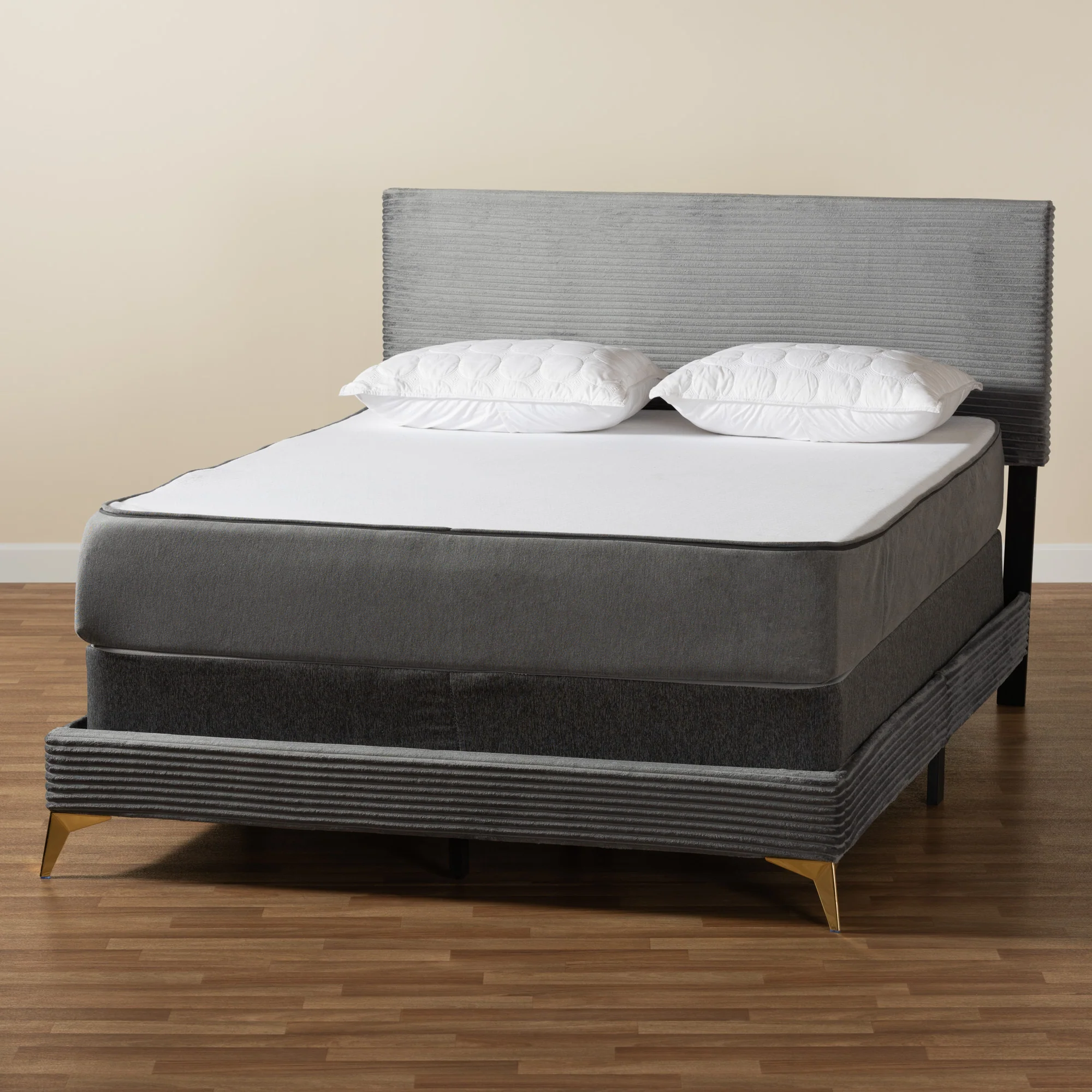 Baxton Studio Abberton Modern and Contemporary Black Velvet and Gold Metal Queen Size Panel Bed - Image 18