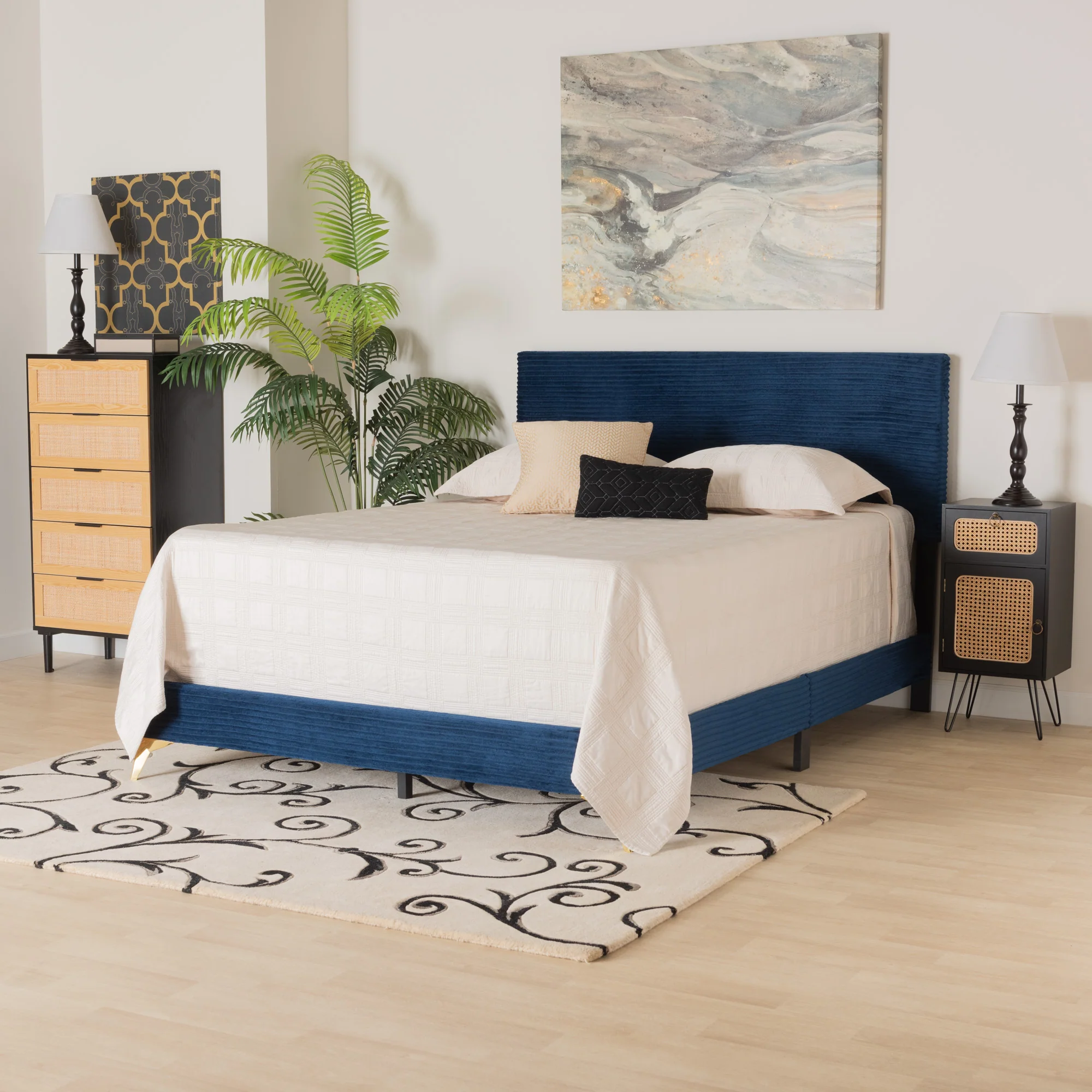 Baxton Studio Abberton Modern and Contemporary Black Velvet and Gold Metal Queen Size Panel Bed - Image 19