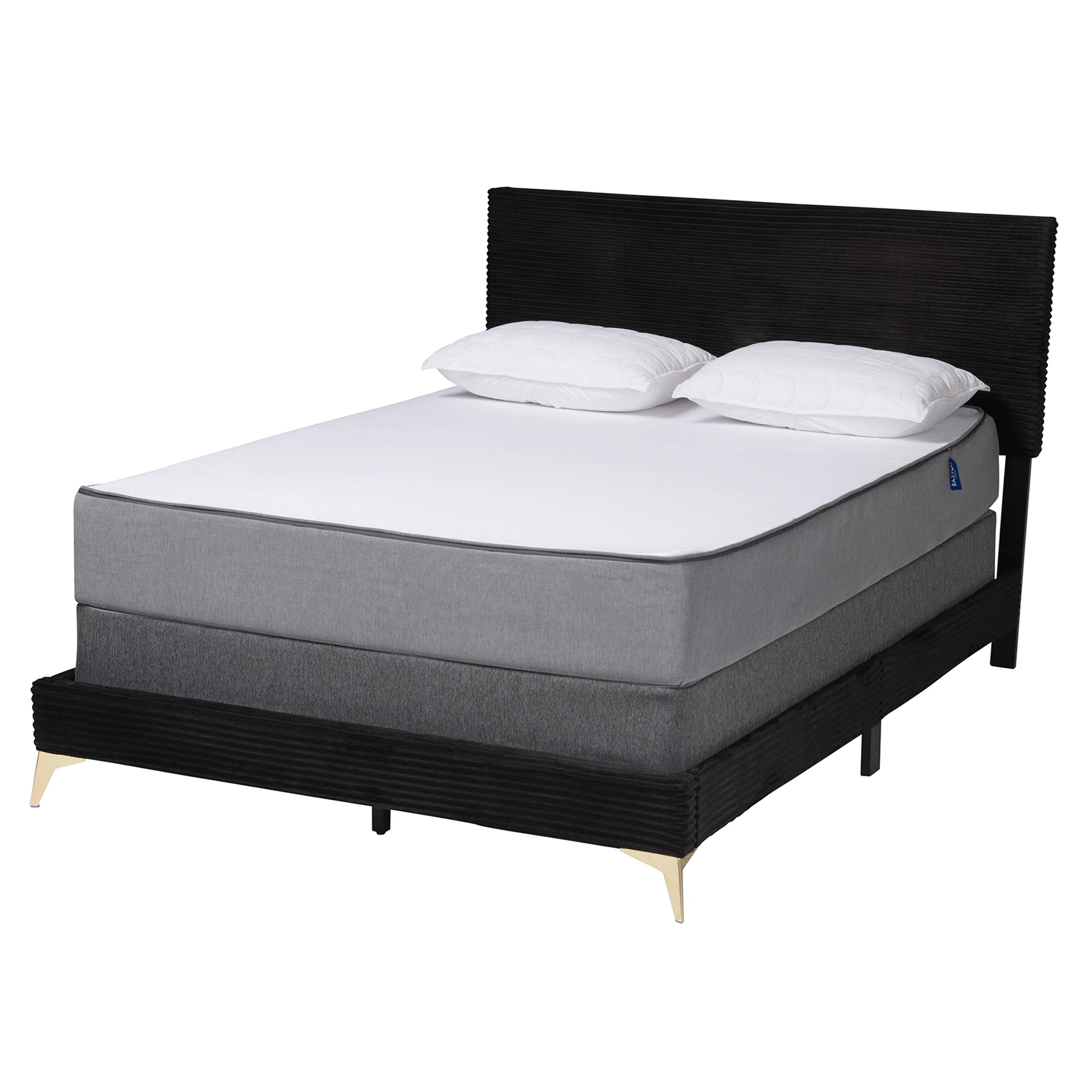 Baxton Studio Abberton Modern and Contemporary Black Velvet and Gold Metal Queen Size Panel Bed - Image 2