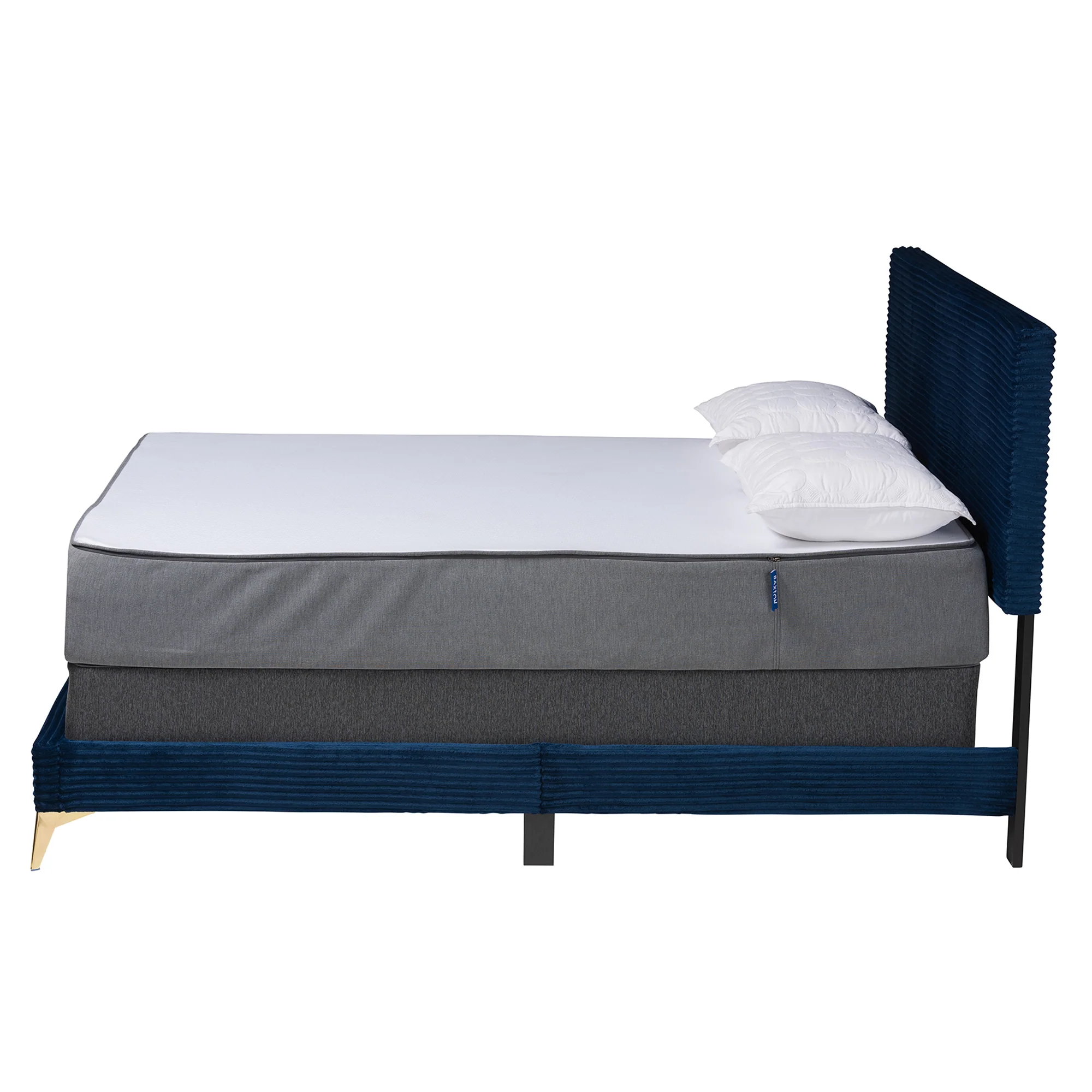 Baxton Studio Abberton Modern and Contemporary Black Velvet and Gold Metal Queen Size Panel Bed - Image 21