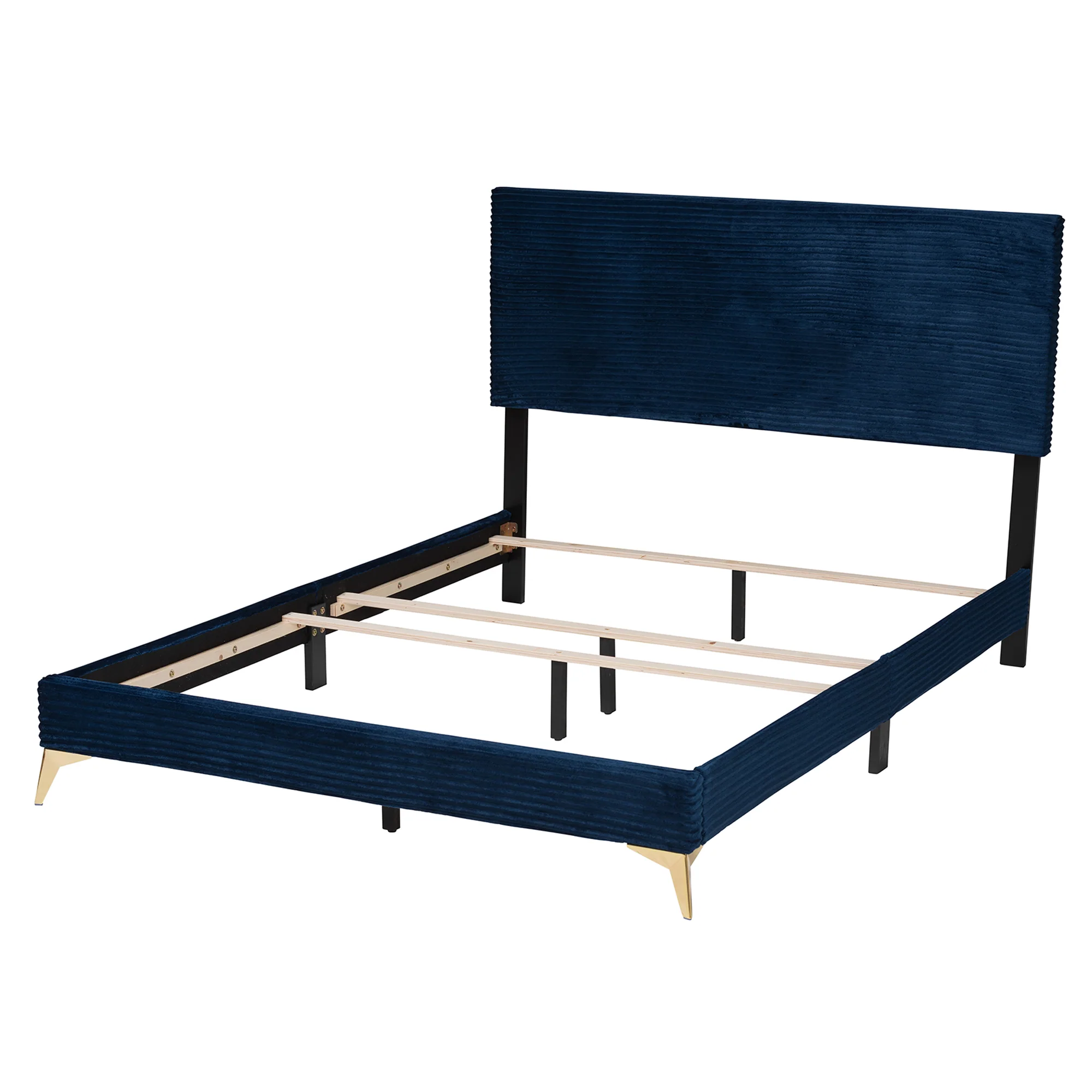 Baxton Studio Abberton Modern and Contemporary Black Velvet and Gold Metal Queen Size Panel Bed - Image 22