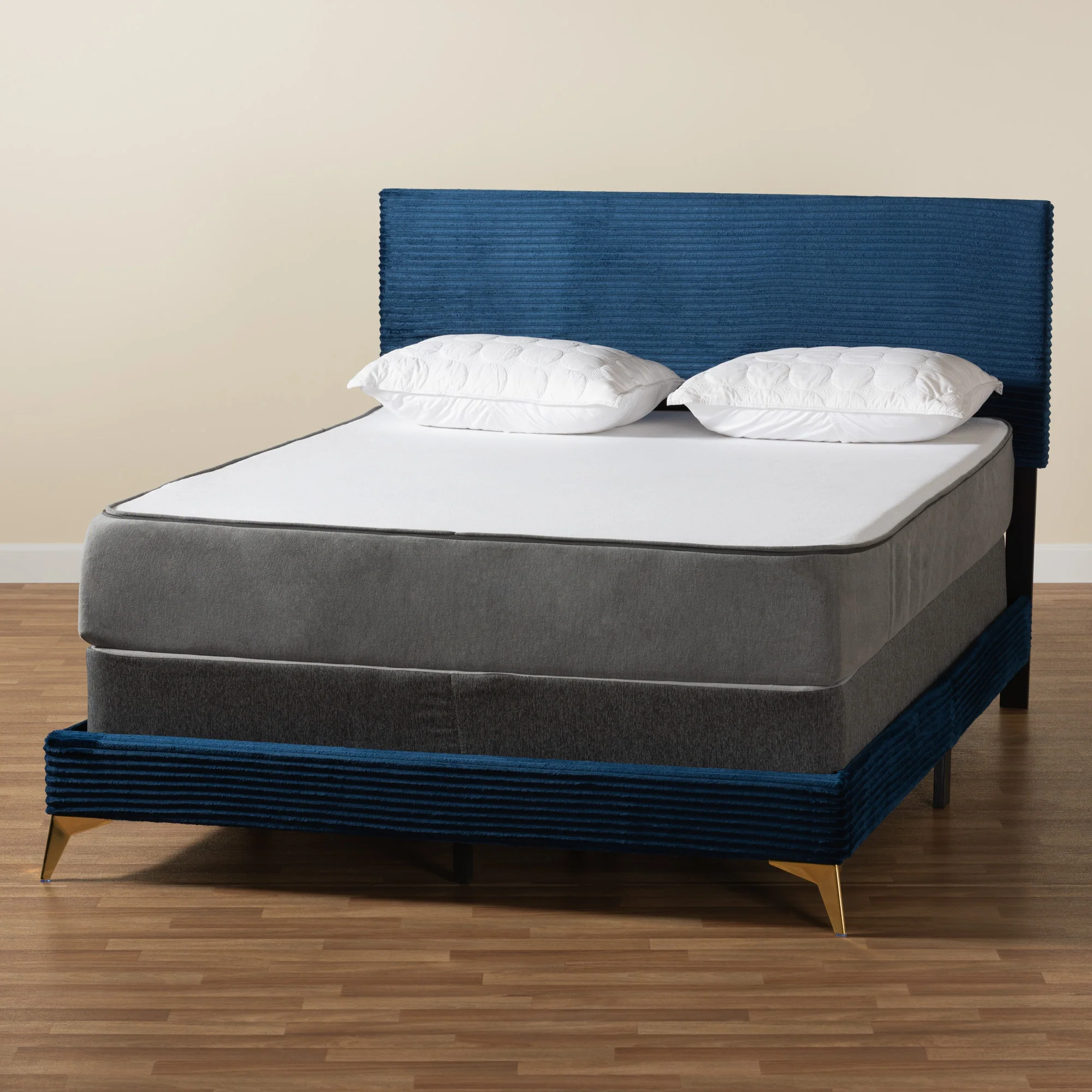 Baxton Studio Abberton Modern and Contemporary Black Velvet and Gold Metal Queen Size Panel Bed - Image 27