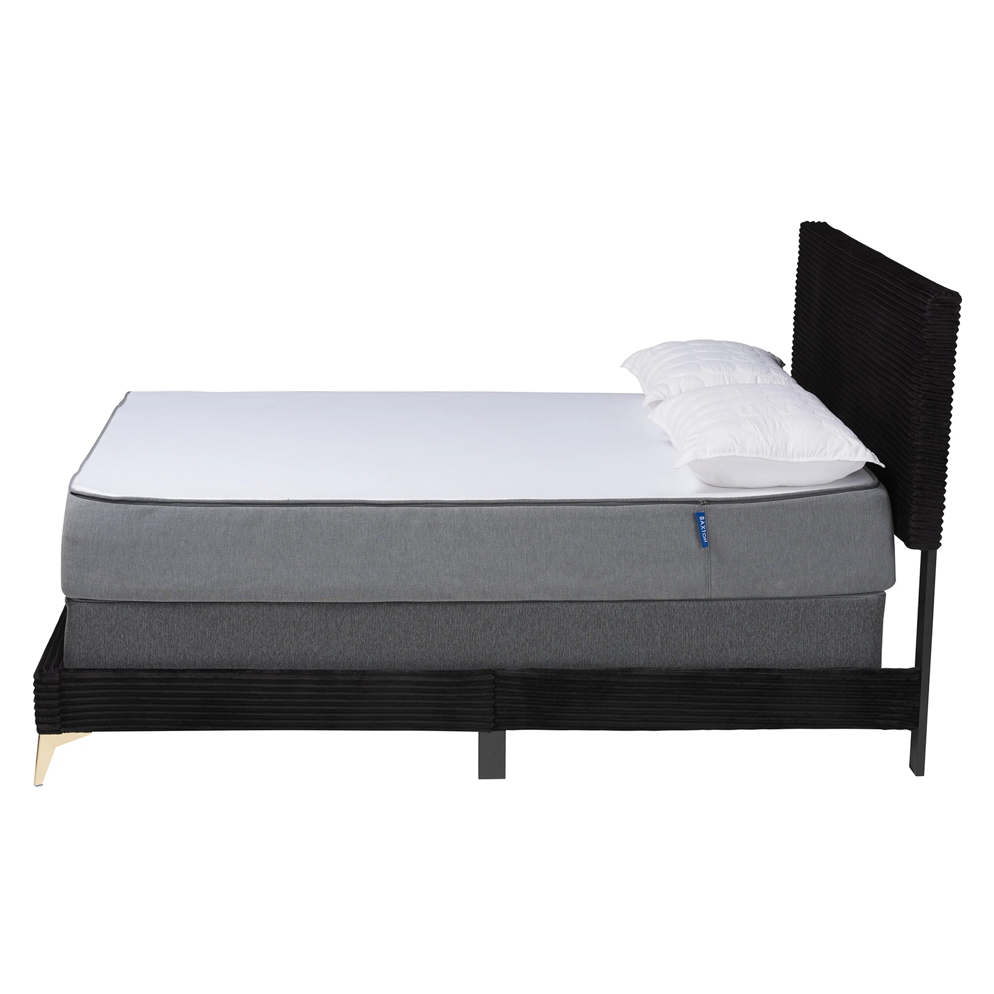 Baxton Studio Abberton Modern and Contemporary Black Velvet and Gold Metal Queen Size Panel Bed - Image 3