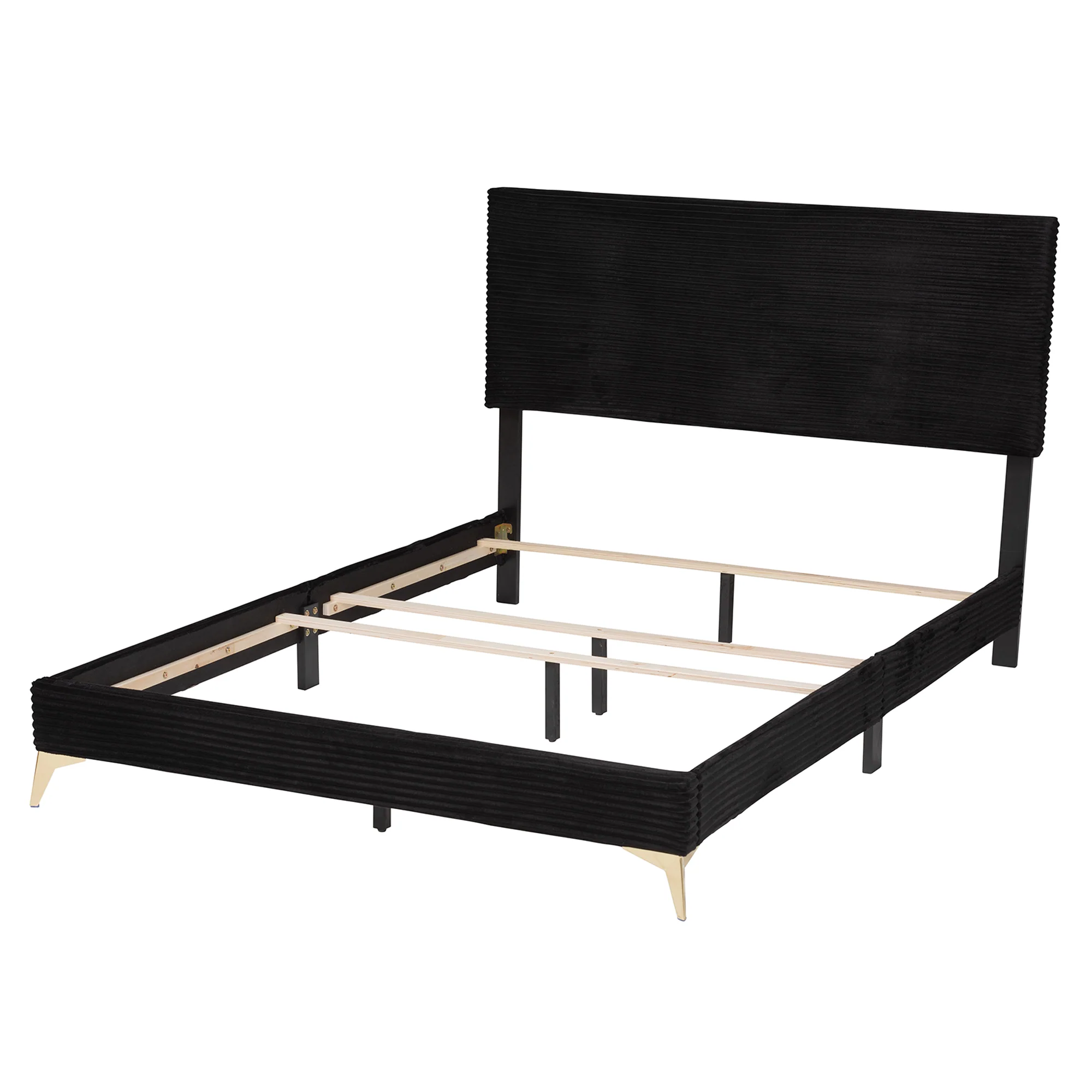 Baxton Studio Abberton Modern and Contemporary Black Velvet and Gold Metal Queen Size Panel Bed - Image 4