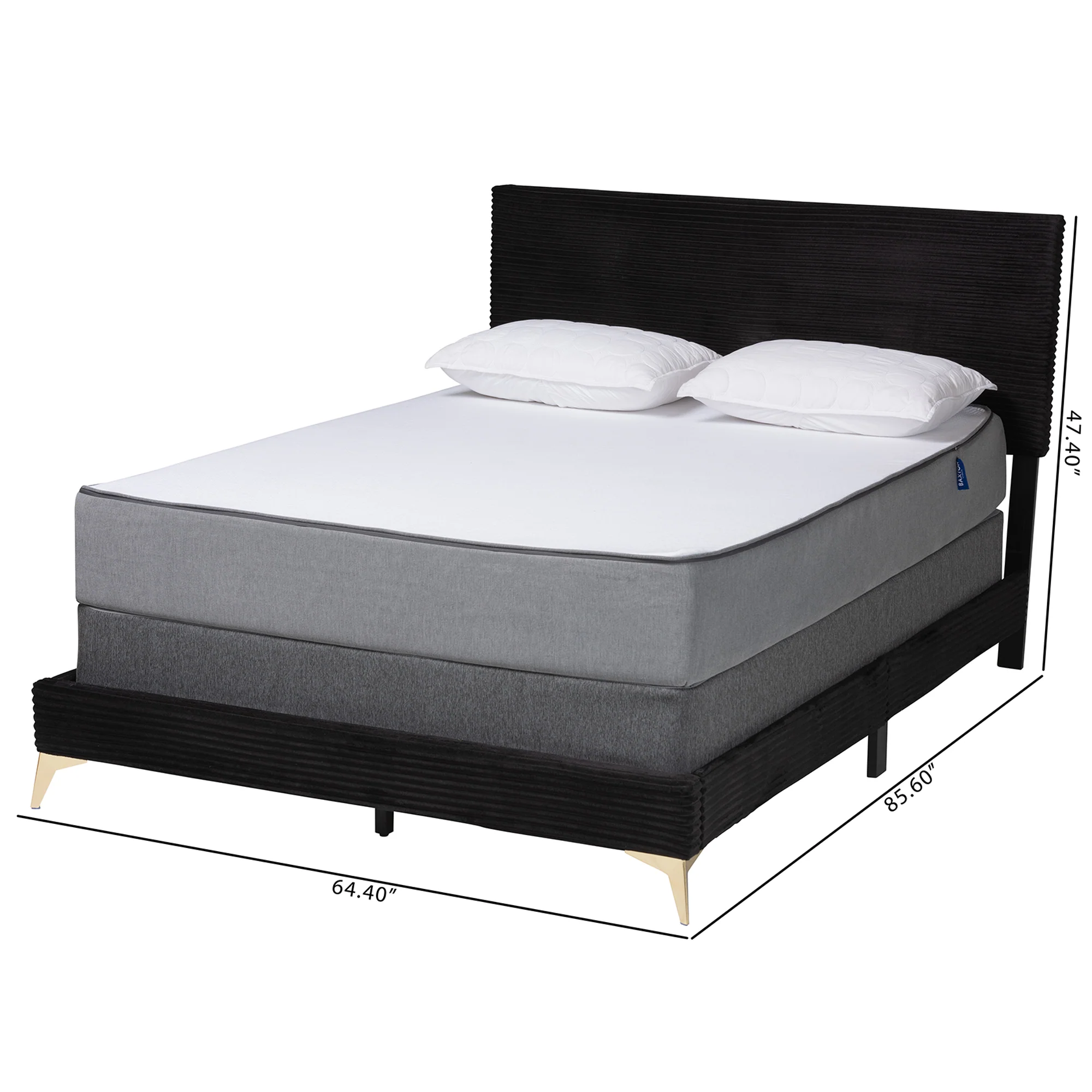 Baxton Studio Abberton Modern and Contemporary Black Velvet and Gold Metal Queen Size Panel Bed - Image 8