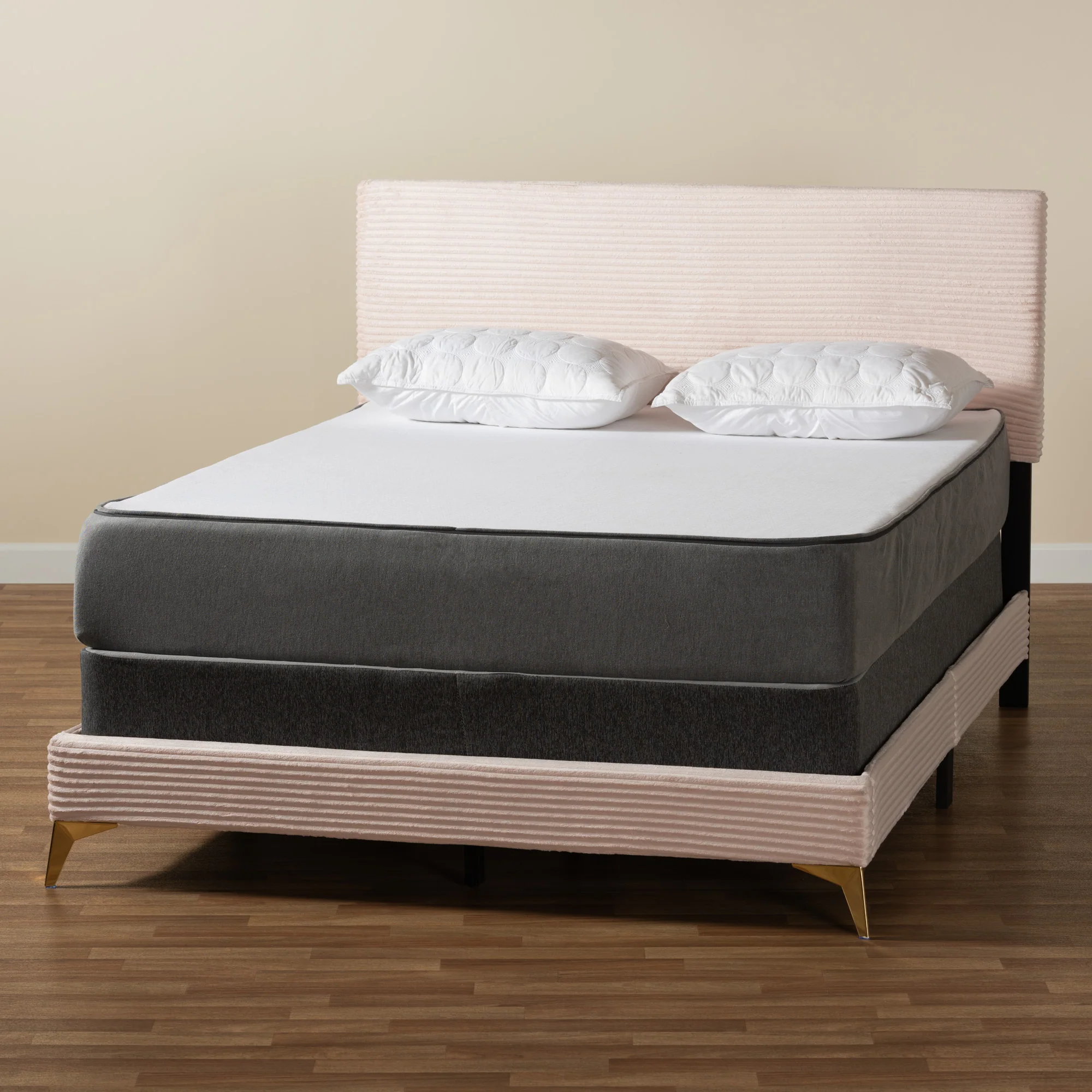 Baxton Studio Abberton Modern and Contemporary Light Pink Velvet and Gold Metal Queen Size Panel Bed - Image 2