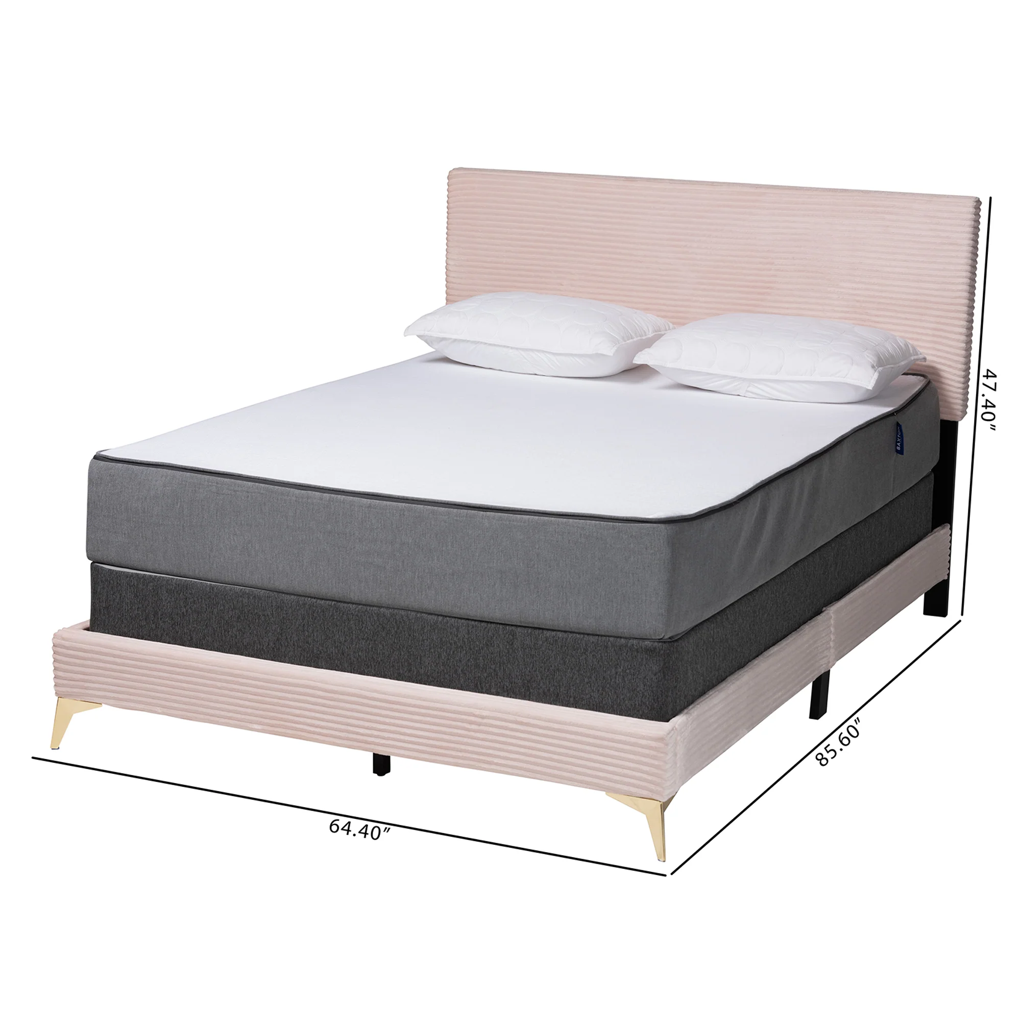 Baxton Studio Abberton Modern and Contemporary Light Pink Velvet and Gold Metal Queen Size Panel Bed - Image 3