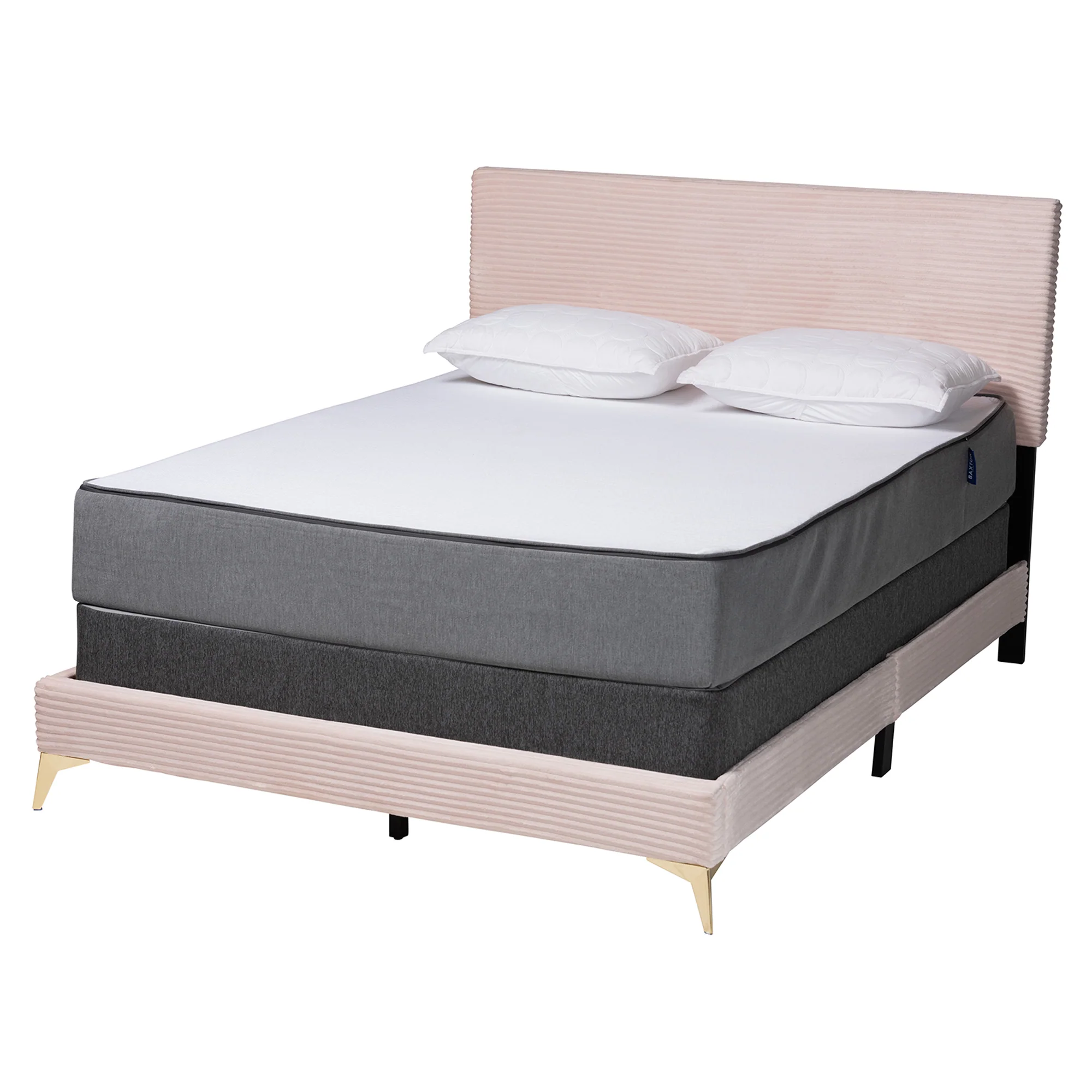 Baxton Studio Abberton Modern and Contemporary Light Pink Velvet and Gold Metal Queen Size Panel Bed - Image 4