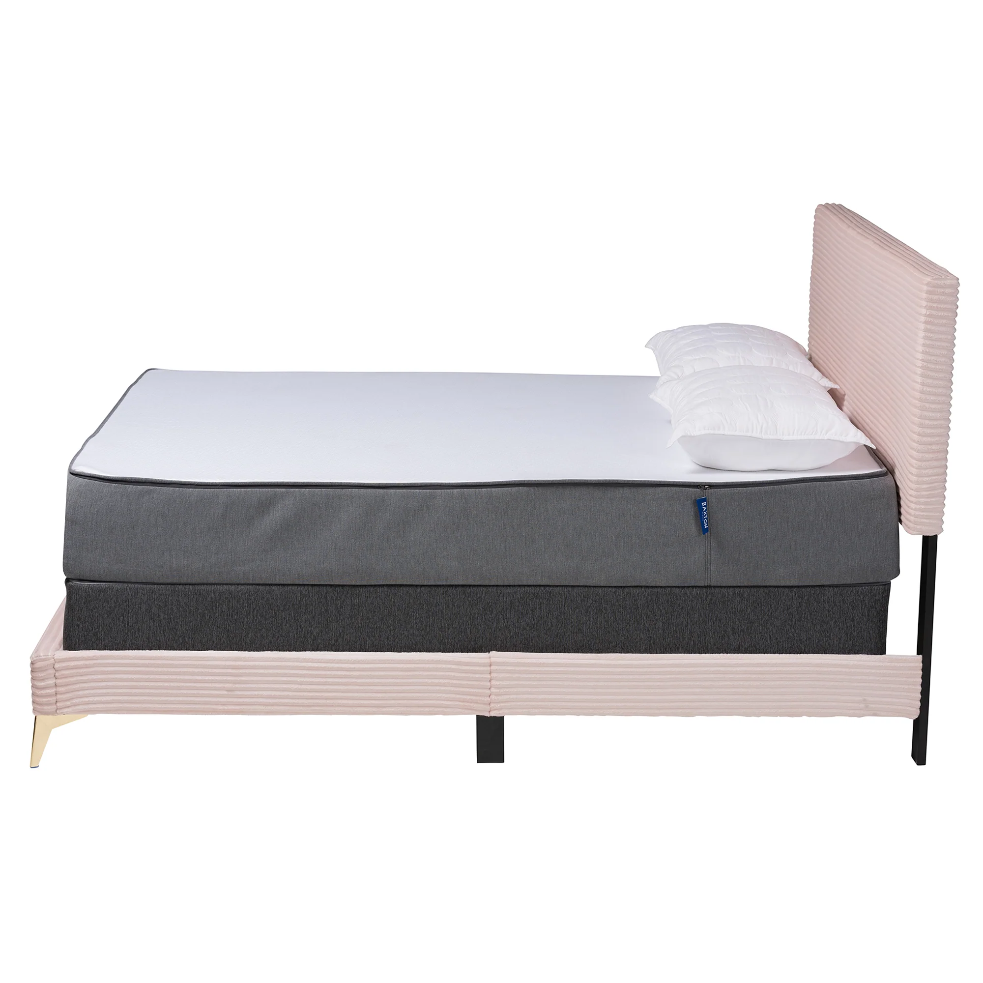 Baxton Studio Abberton Modern and Contemporary Light Pink Velvet and Gold Metal Queen Size Panel Bed - Image 5
