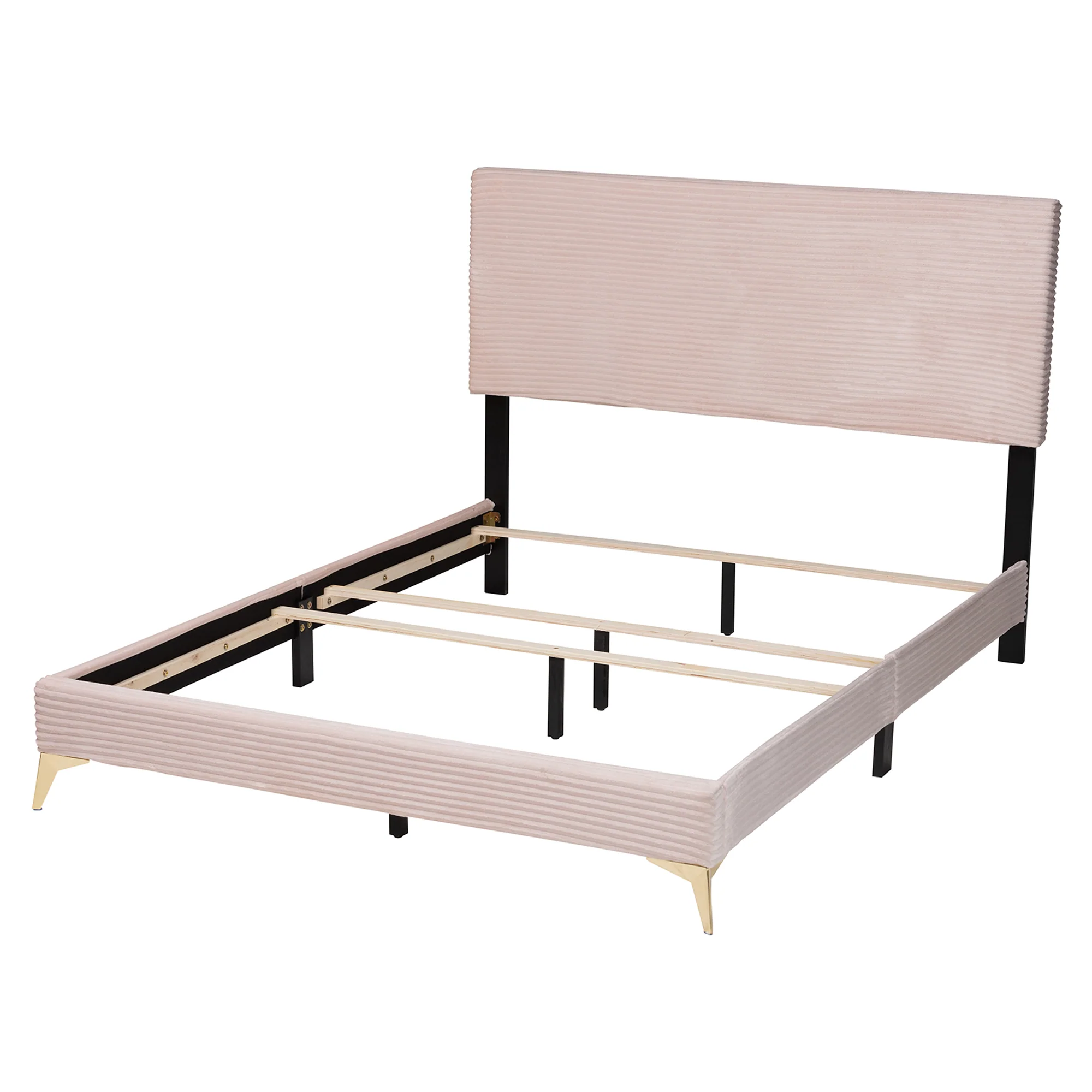 Baxton Studio Abberton Modern and Contemporary Light Pink Velvet and Gold Metal Queen Size Panel Bed - Image 6