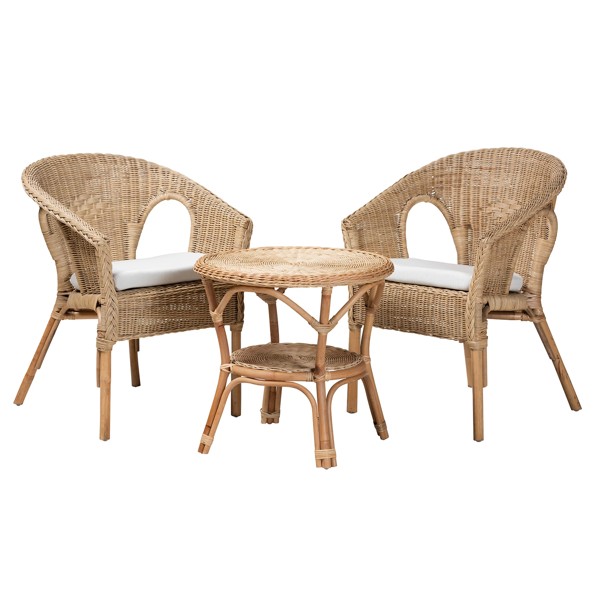 Baxton Studio Abbey Modern Bohemian Natural Brown Antique Rattan 3-Piece Living Room Set - Image 2