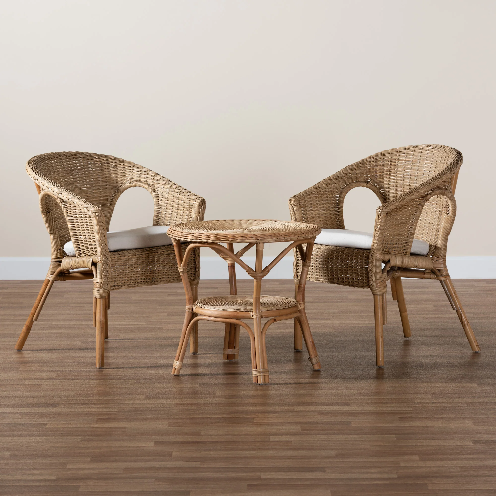 Baxton Studio Abbey Modern Bohemian Natural Brown Antique Rattan 3-Piece Living Room Set - Image 9