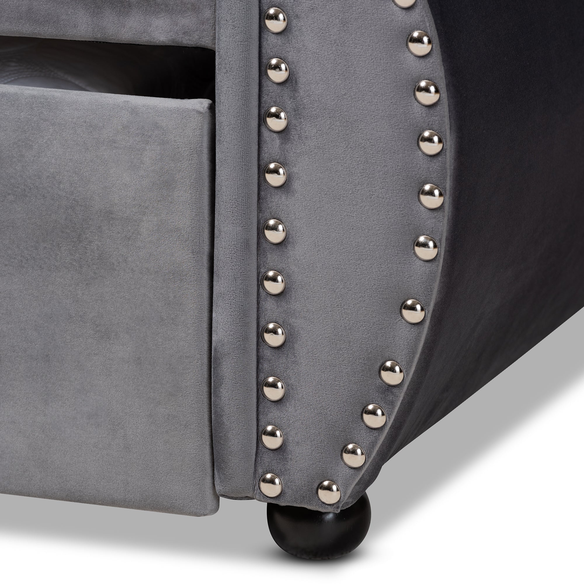 Baxton Studio Abbie Traditional and Transitional Grey Velvet Fabric Upholstered and Crystal Tufted Queen Size Daybed with Trundle - Image 10