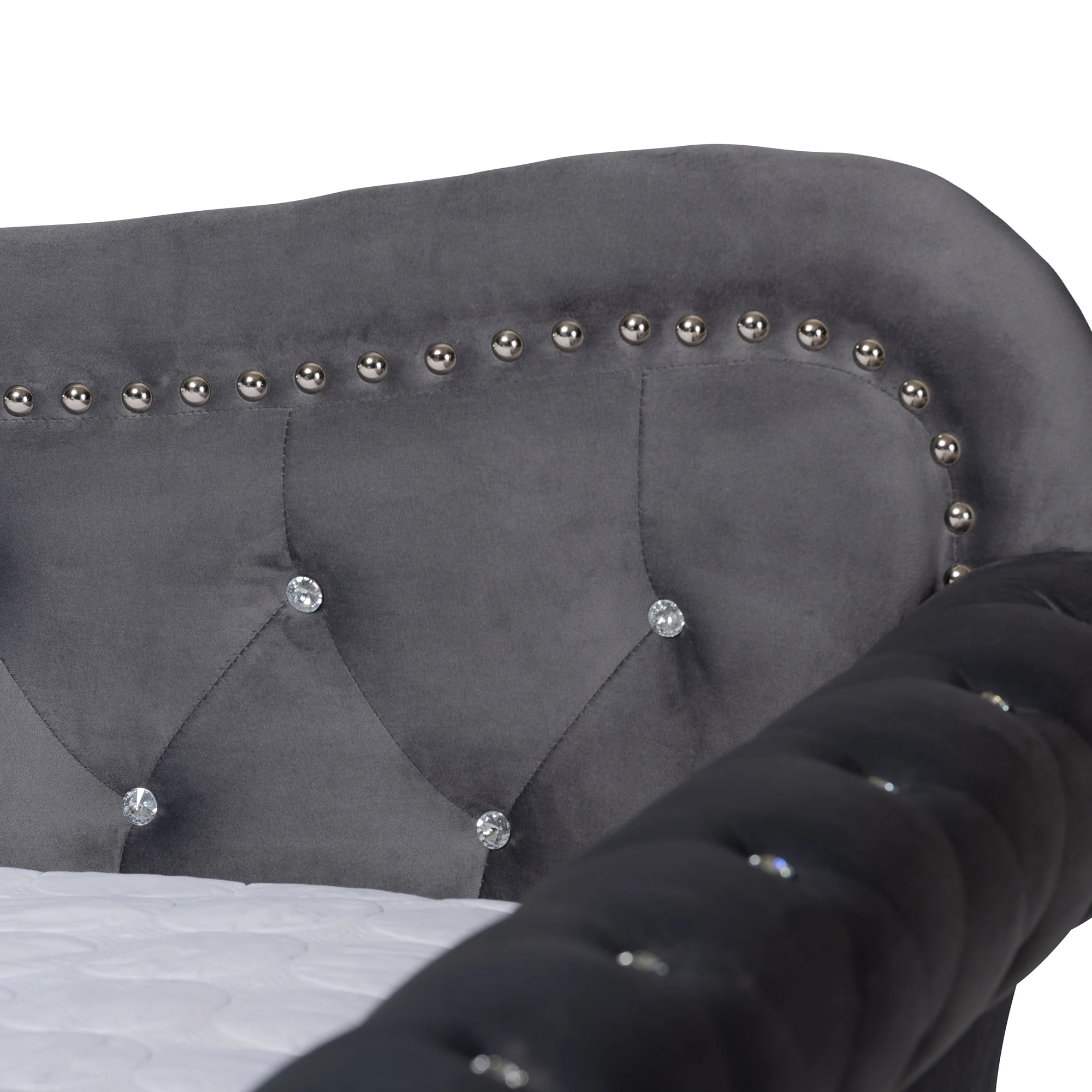 Baxton Studio Abbie Traditional and Transitional Grey Velvet Fabric Upholstered and Crystal Tufted Queen Size Daybed with Trundle - Image 7