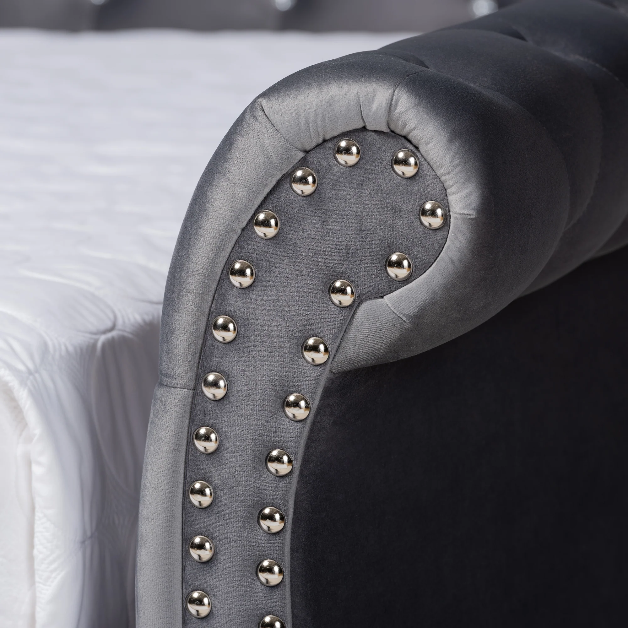 Baxton Studio Abbie Traditional and Transitional Grey Velvet Fabric Upholstered and Crystal Tufted Queen Size Daybed with Trundle - Image 8