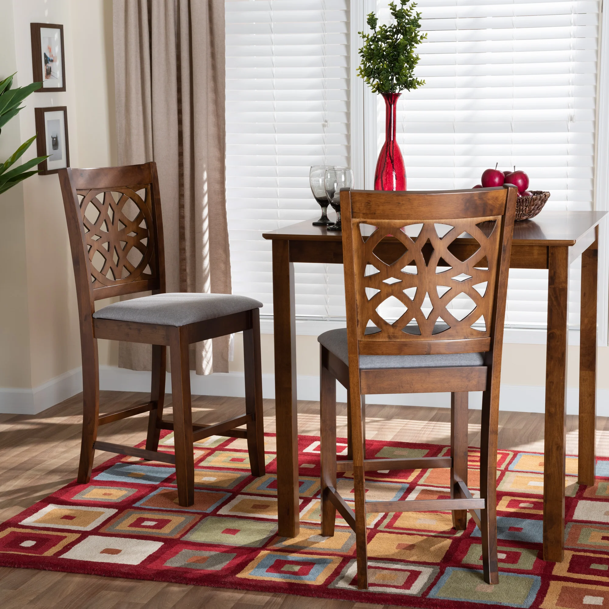 Baxton Studio Abigail Modern Beige Fabric and Dark Brown Finished Wood 2-Piece Counter Stool Set - Image 10