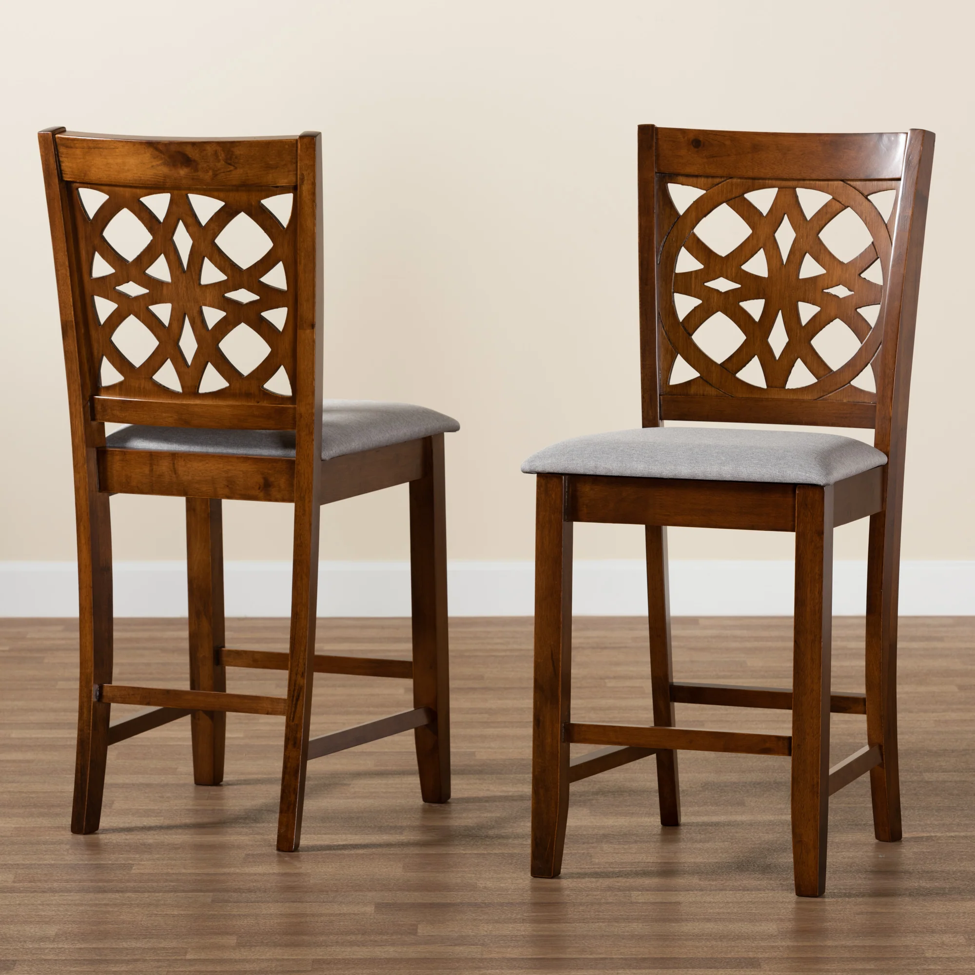 Baxton Studio Abigail Modern Beige Fabric and Dark Brown Finished Wood 2-Piece Counter Stool Set - Image 18