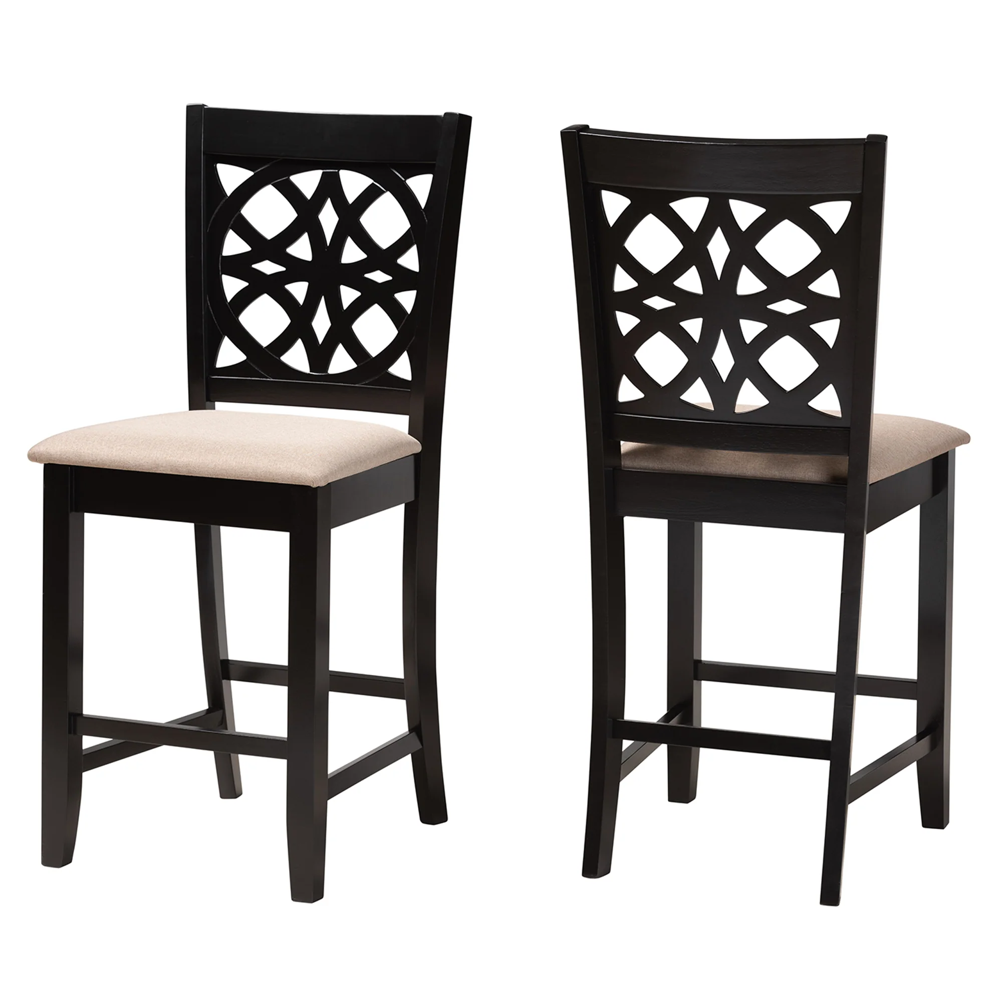 Baxton Studio Abigail Modern Beige Fabric and Dark Brown Finished Wood 2-Piece Counter Stool Set - Image 2