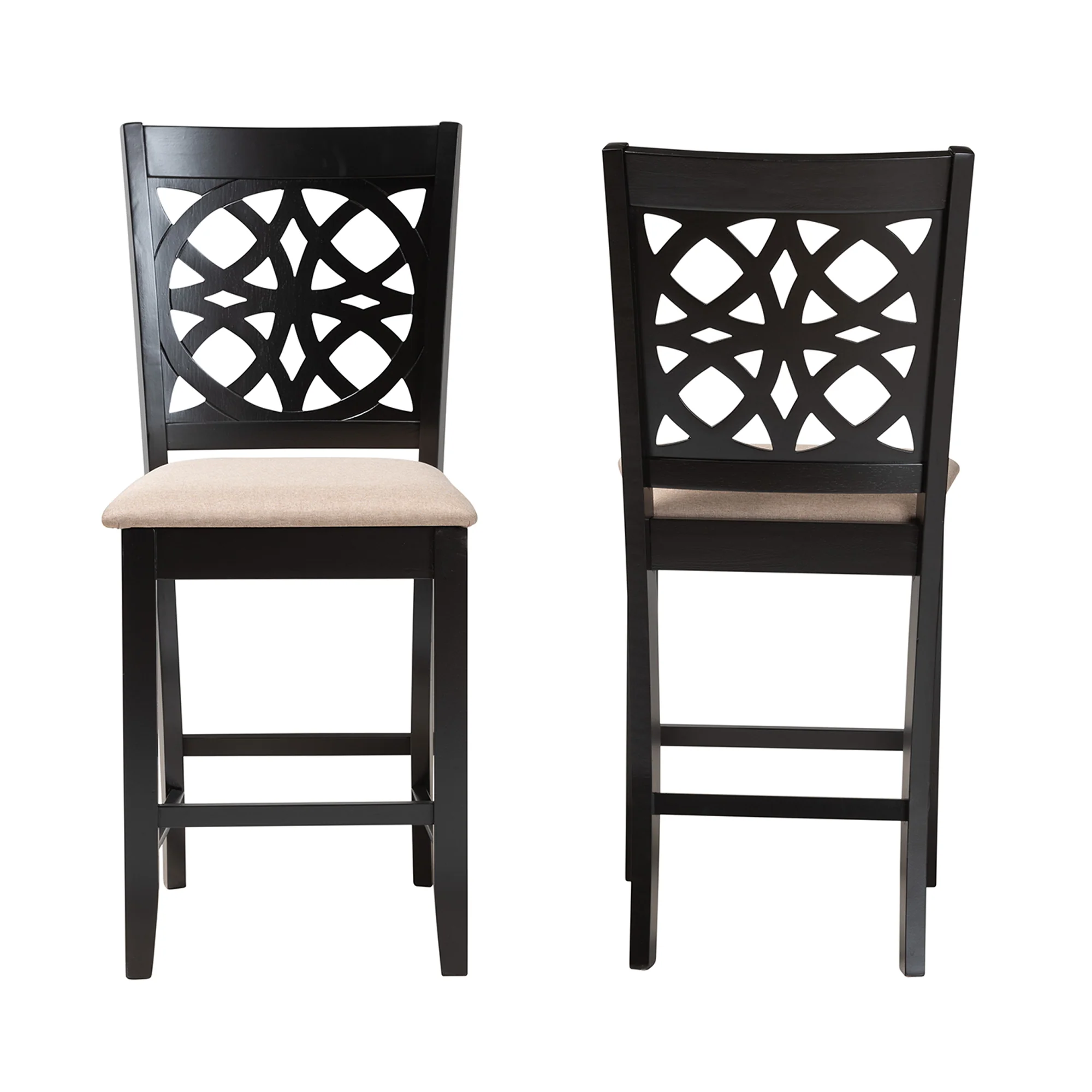 Baxton Studio Abigail Modern Beige Fabric and Dark Brown Finished Wood 2-Piece Counter Stool Set - Image 3