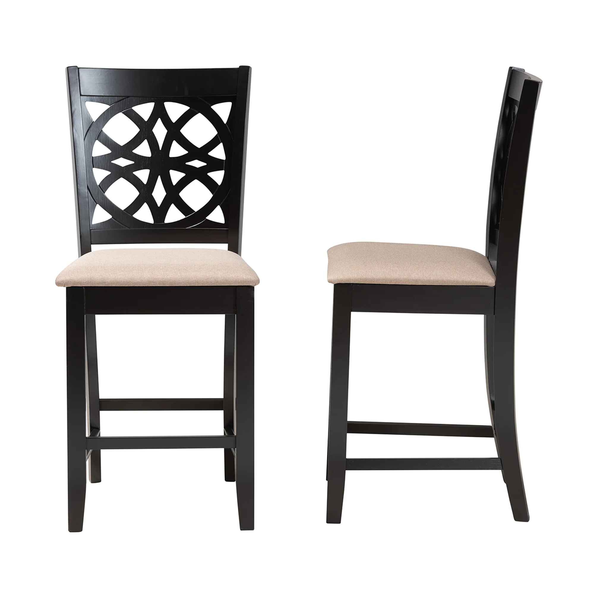 Baxton Studio Abigail Modern Beige Fabric and Dark Brown Finished Wood 2-Piece Counter Stool Set - Image 4