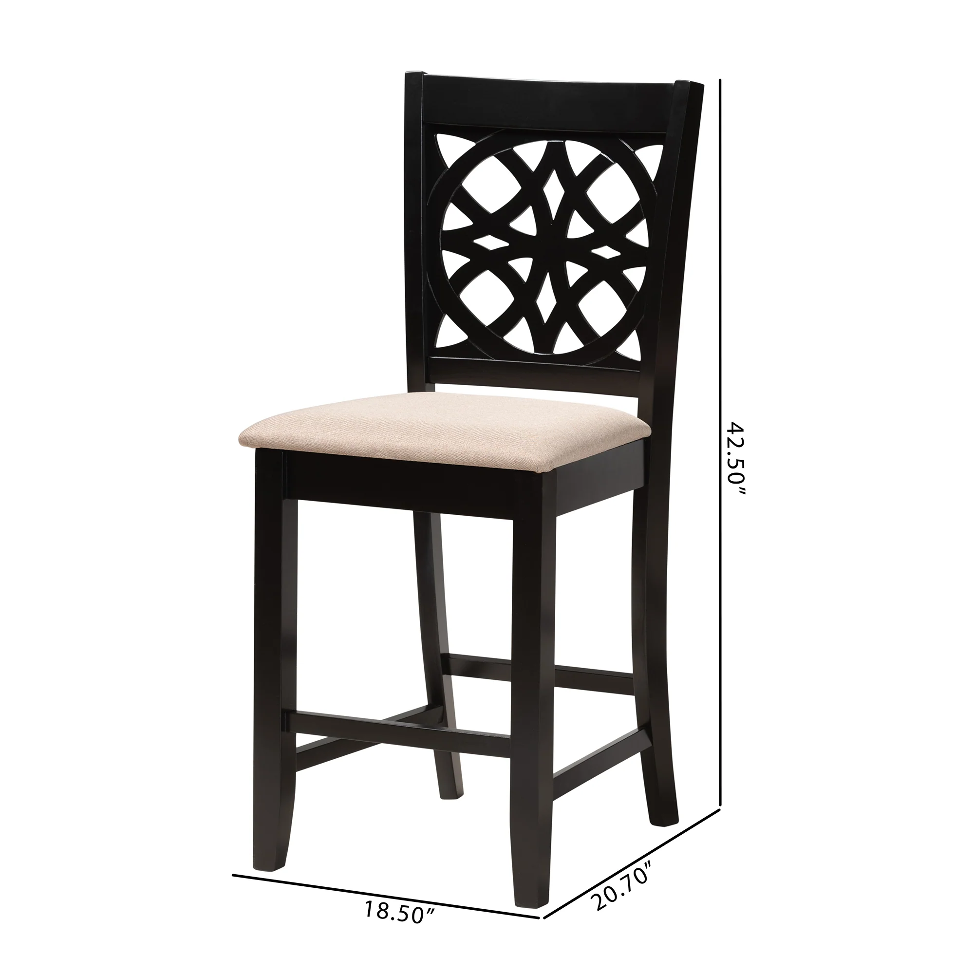 Baxton Studio Abigail Modern Beige Fabric and Dark Brown Finished Wood 2-Piece Counter Stool Set - Image 8