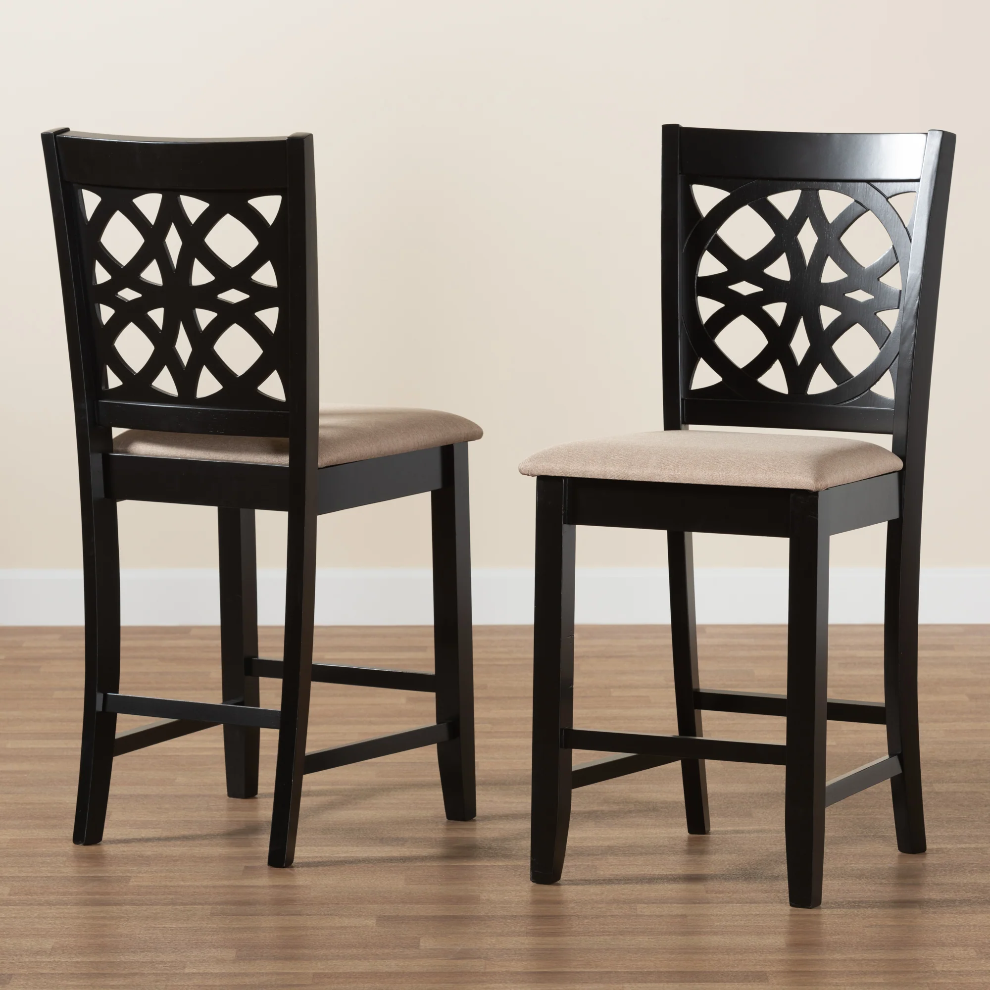 Baxton Studio Abigail Modern Beige Fabric and Dark Brown Finished Wood 2-Piece Counter Stool Set - Image 9