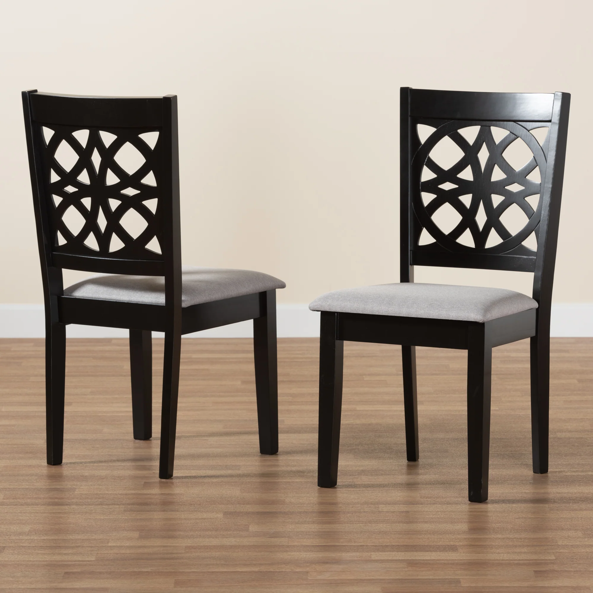 Baxton Studio Abigail Modern Beige Fabric and Dark Brown Finished Wood 2-Piece Dining Chair Set - Image 11