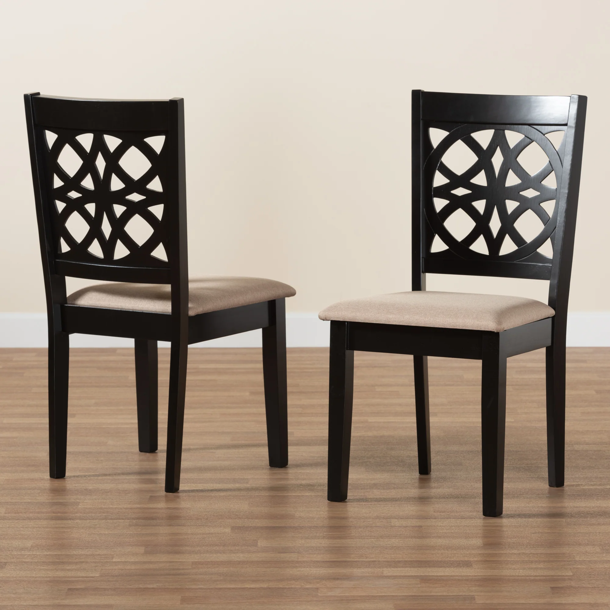 Baxton Studio Abigail Modern Beige Fabric and Dark Brown Finished Wood 2-Piece Dining Chair Set - Image 2
