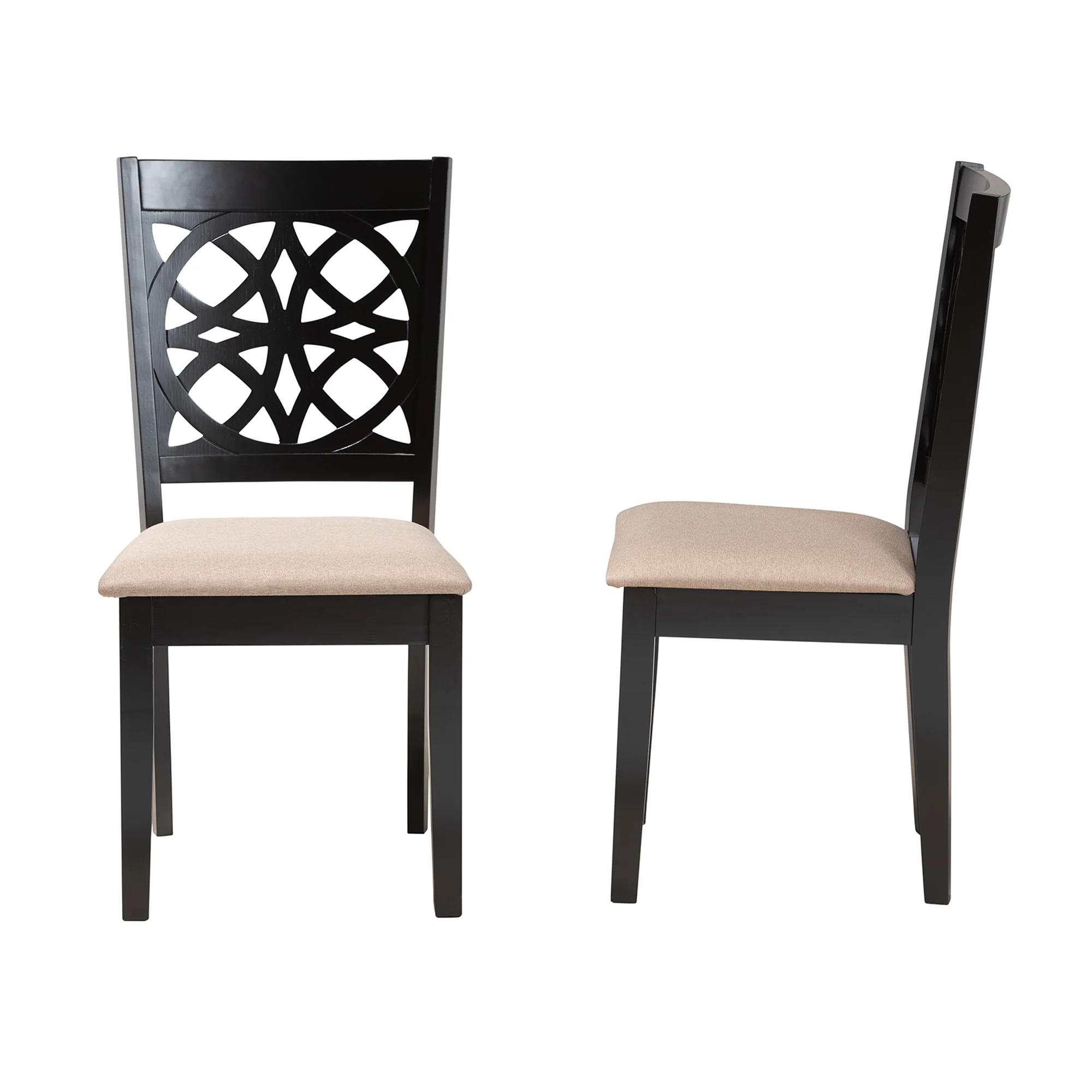 Baxton Studio Abigail Modern Beige Fabric and Dark Brown Finished Wood 2-Piece Dining Chair Set - Image 6