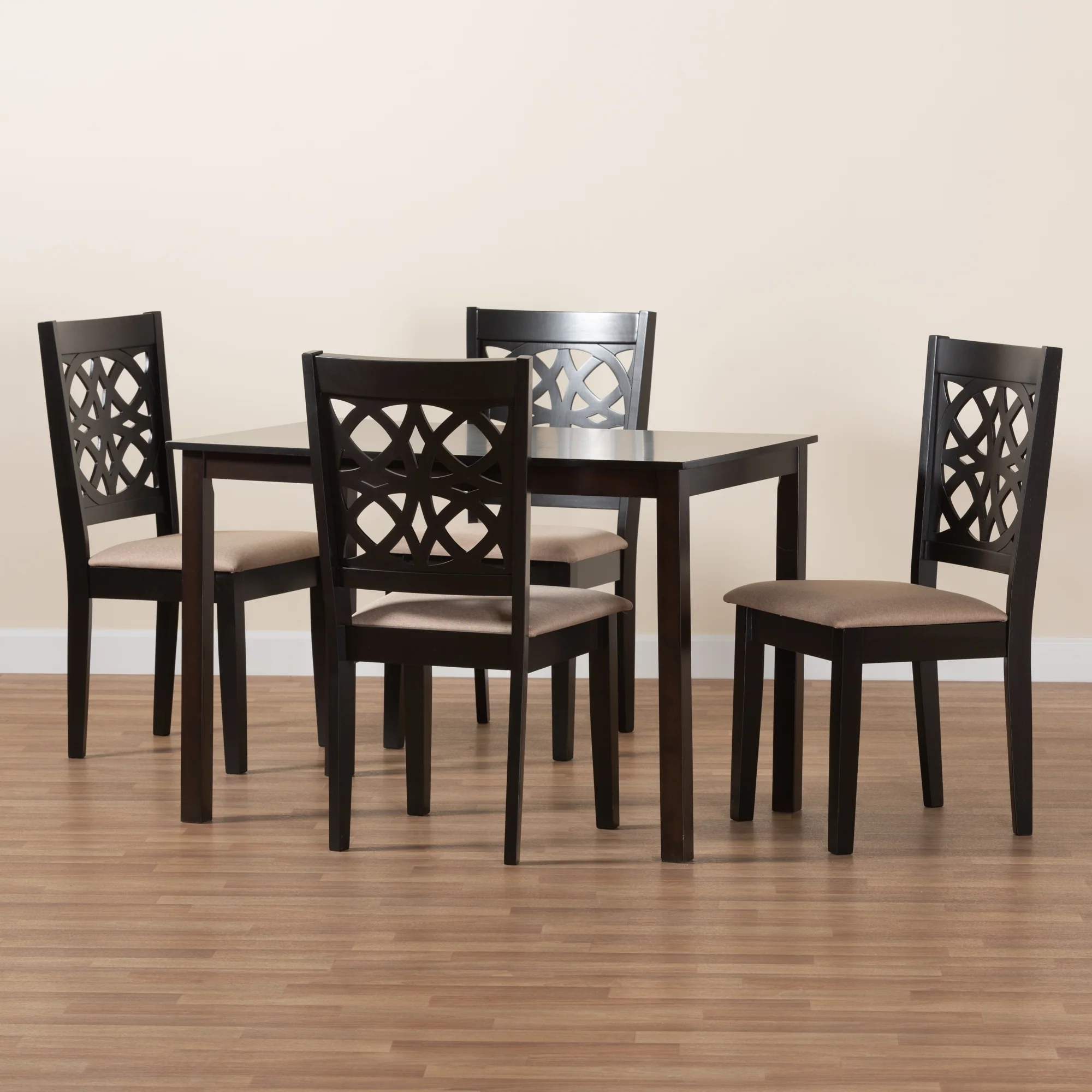 Baxton Studio Abigail Modern Beige Fabric and Dark Brown Finished Wood 5-Piece Dining Set - Image 2