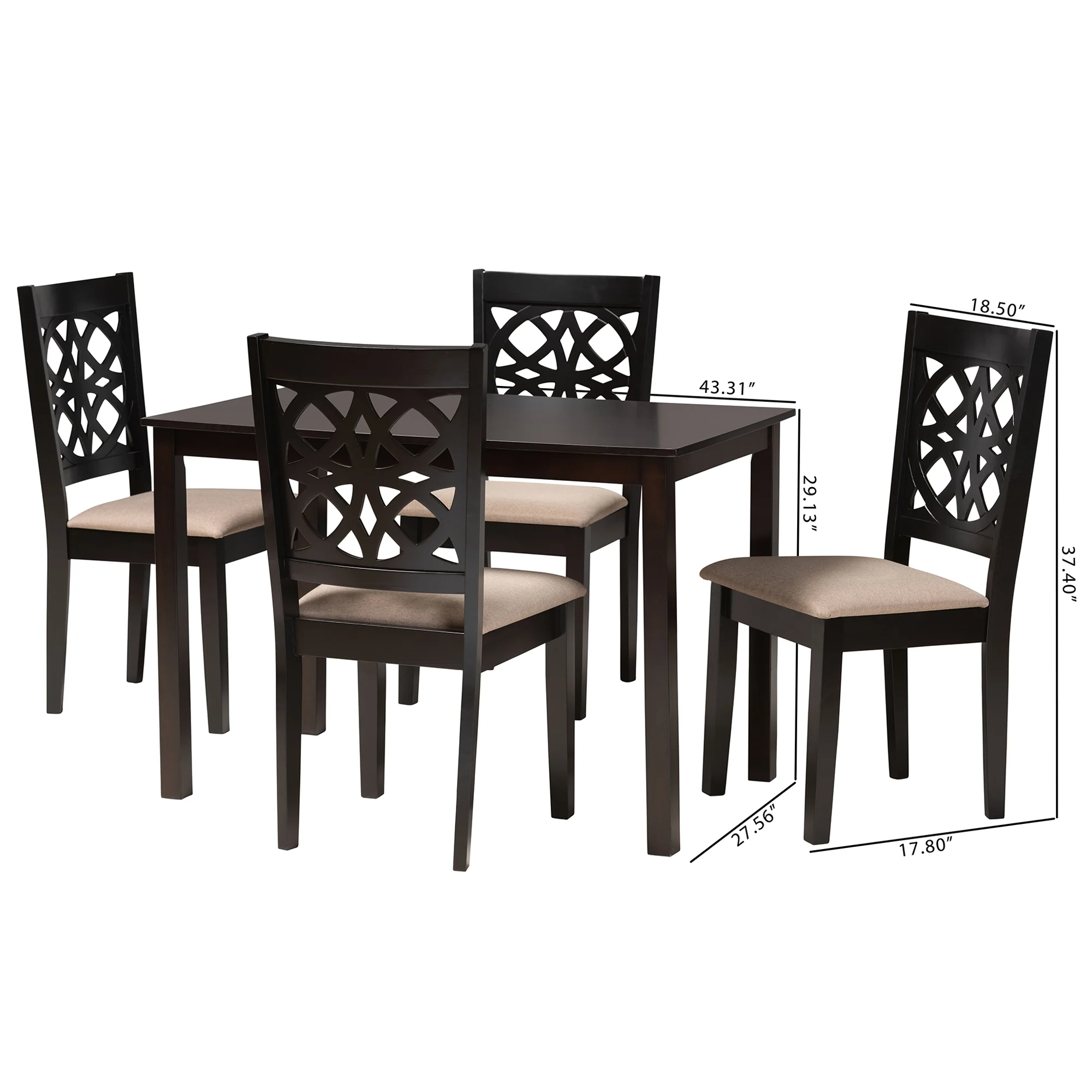 Baxton Studio Abigail Modern Beige Fabric and Dark Brown Finished Wood 5-Piece Dining Set - Image 3
