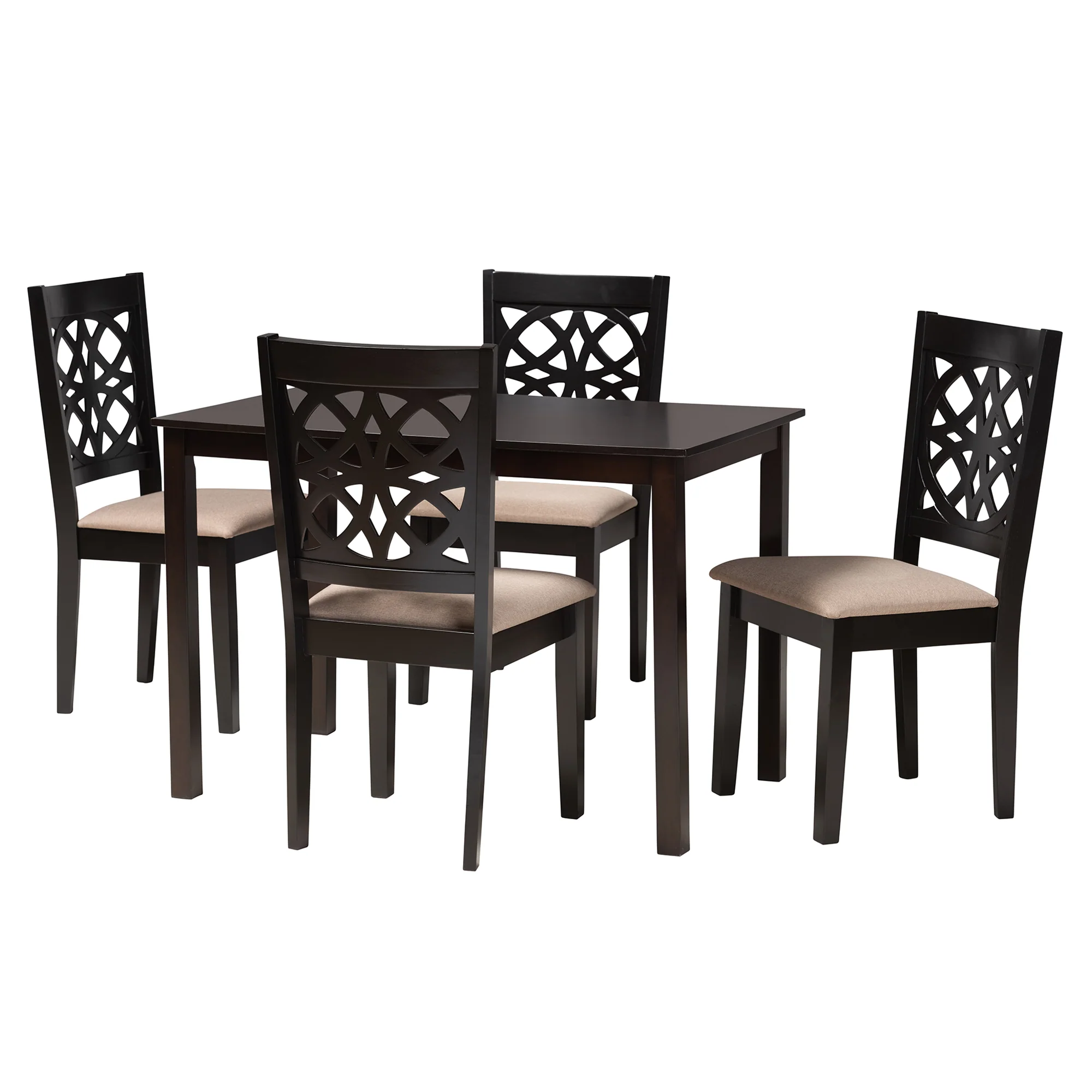 Baxton Studio Abigail Modern Beige Fabric and Dark Brown Finished Wood 5-Piece Dining Set - Image 4