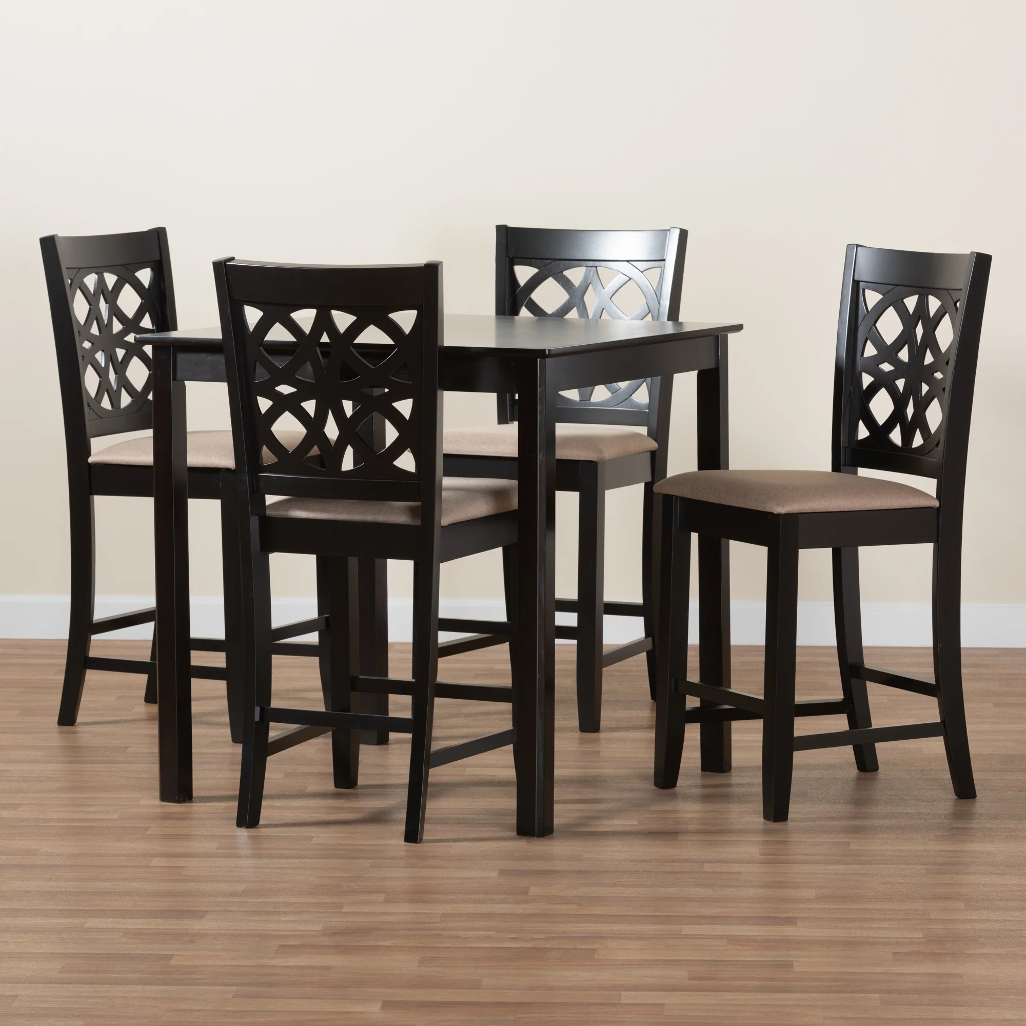 Baxton Studio Abigail Modern Beige Fabric and Dark Brown Finished Wood 5-Piece Pub Set - Image 2