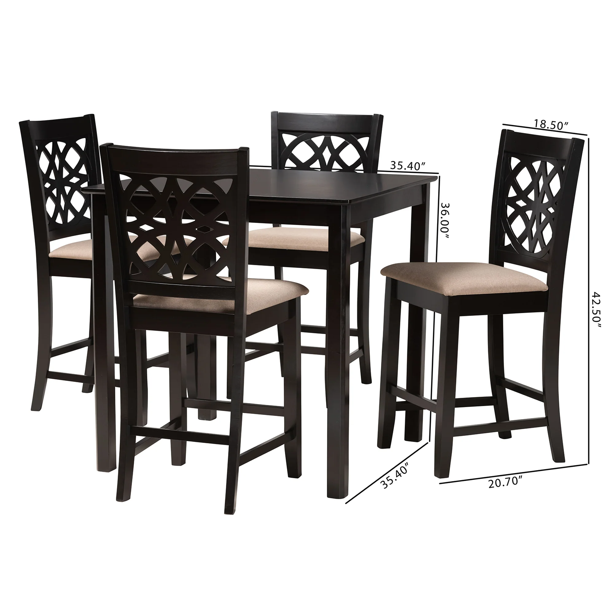Baxton Studio Abigail Modern Beige Fabric and Dark Brown Finished Wood 5-Piece Pub Set - Image 3
