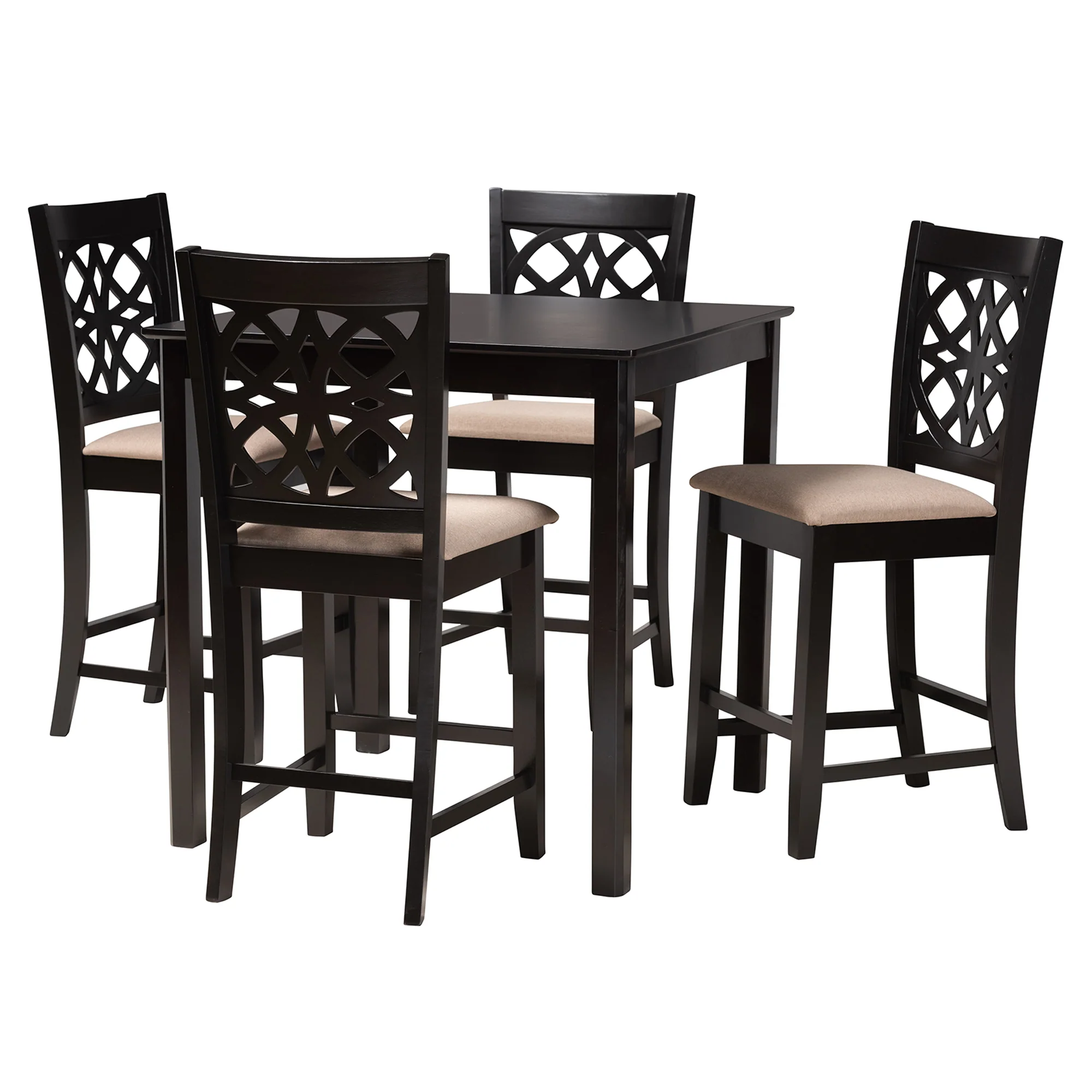 Baxton Studio Abigail Modern Beige Fabric and Dark Brown Finished Wood 5-Piece Pub Set - Image 4