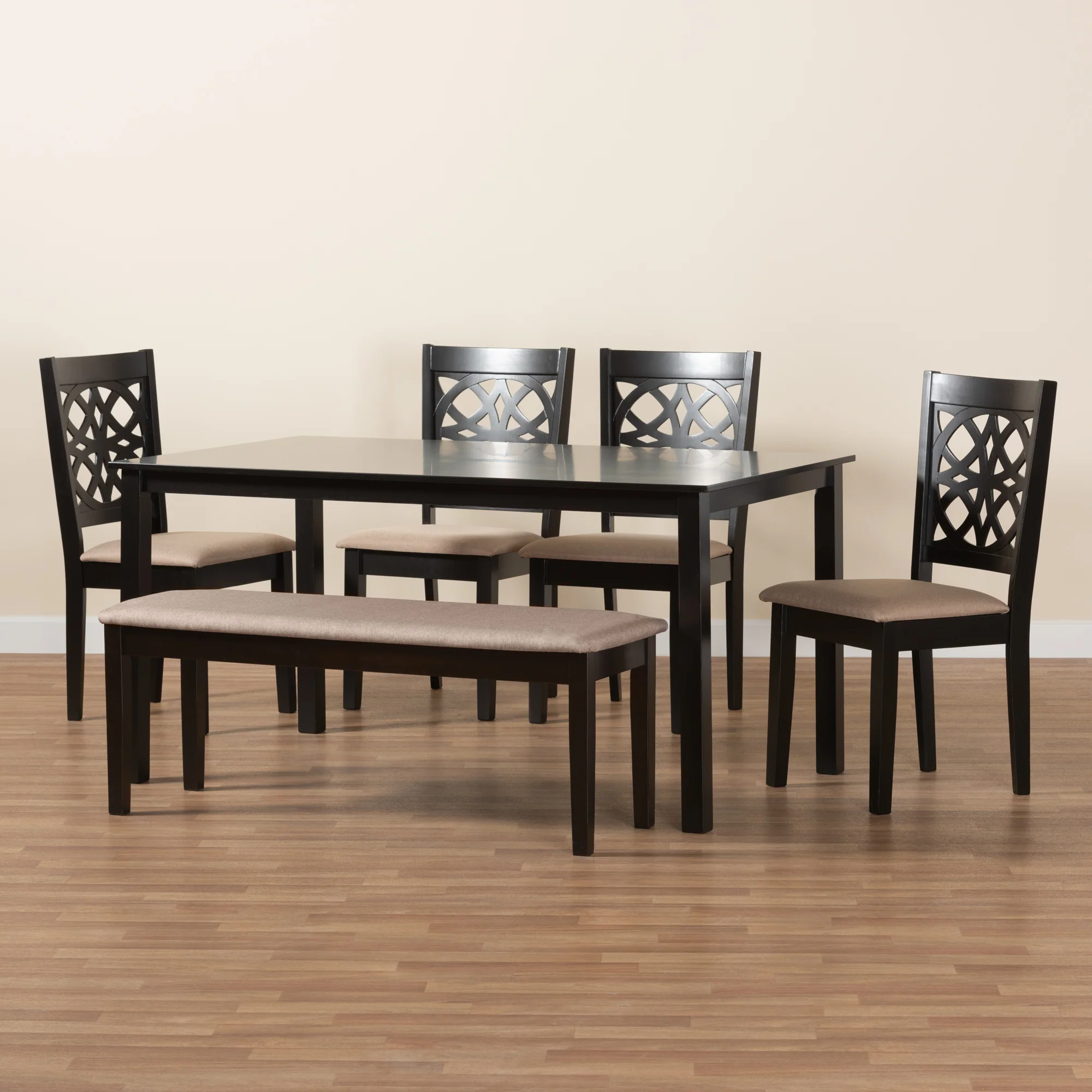 Baxton Studio Abigail Modern Beige Fabric and Dark Brown Finished Wood 6-Piece Dining Set - Image 3